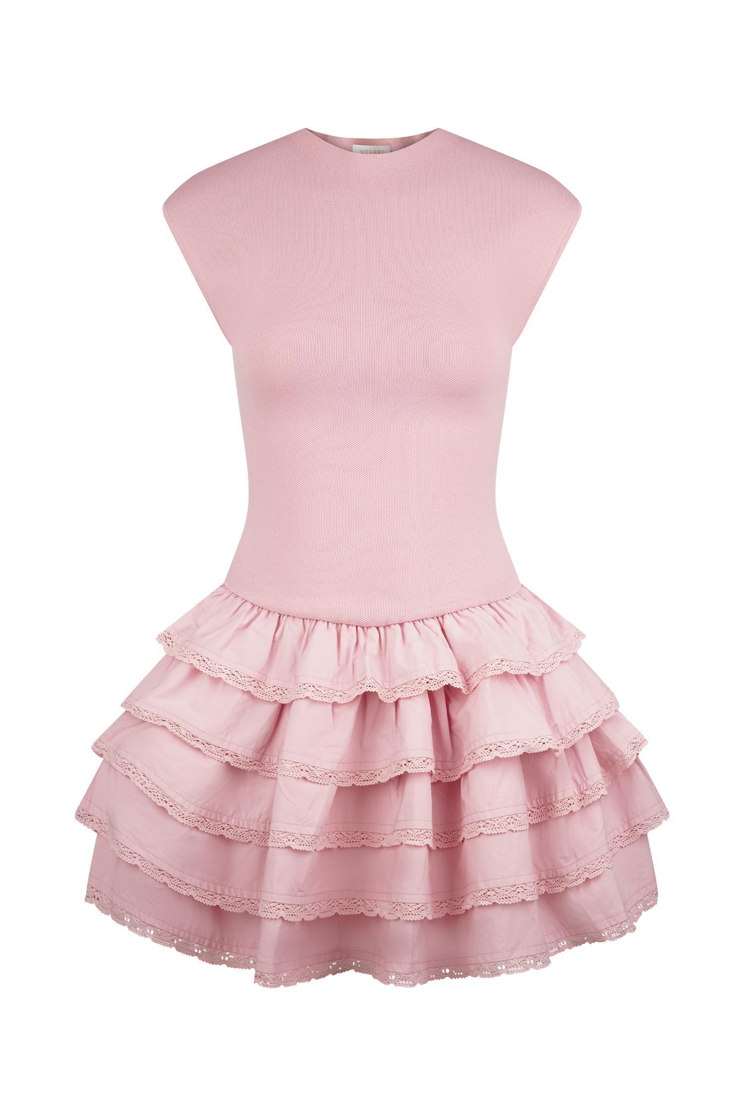 Maeve Ruffle Knit Mini Dress - Dusty Pink Product Image
