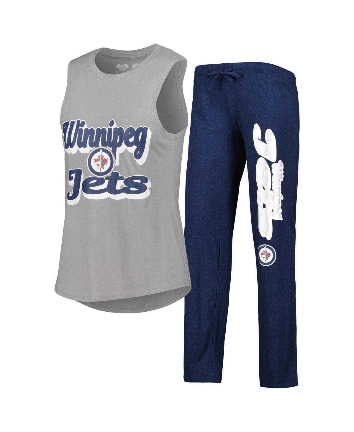 Women's Concepts Sport Heather Gray/Heather Navy Winnipeg Jets Meter Muscle Tank Top & Pants Sleep Set, Size: Large, Jts Grey Product Image