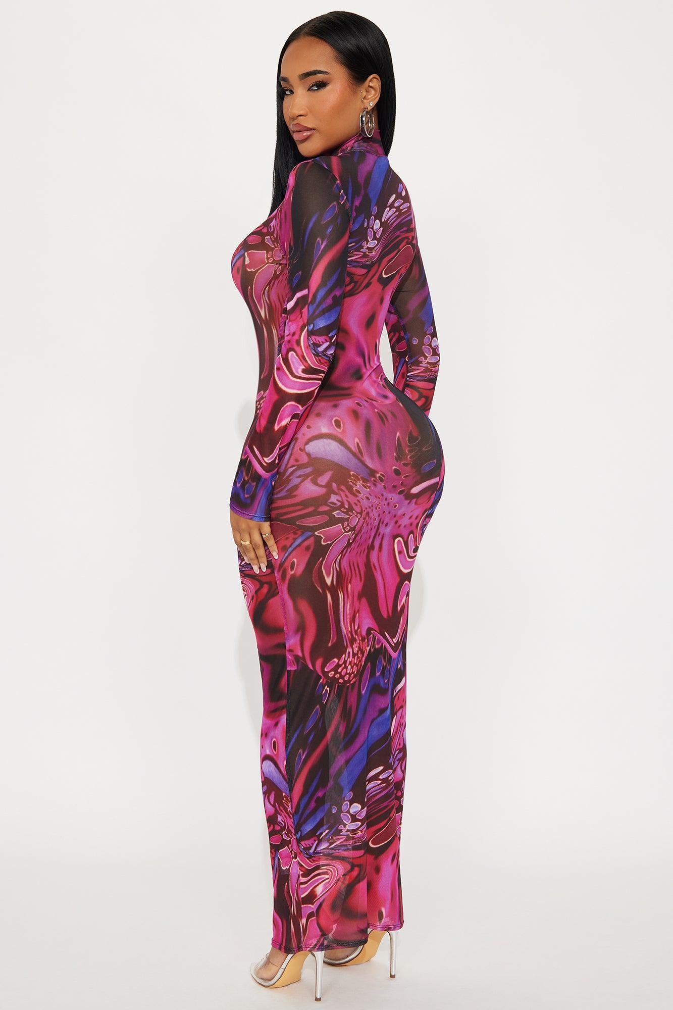 Vivid Sins Mesh Maxi Dress - Pink/combo Product Image