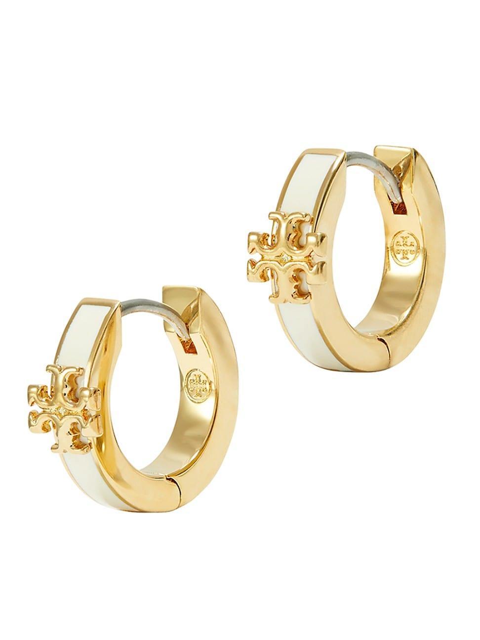 Tory Burch Kira Enamel Huggie Hoop Earrings in 18K Gold Plated Product Image