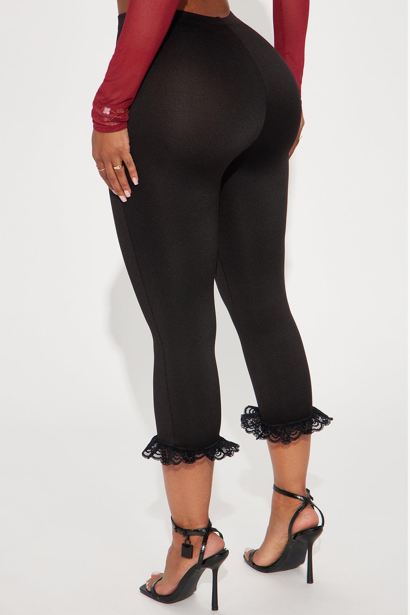 Roma Ruffle Trim Capri Legging - Black Product Image