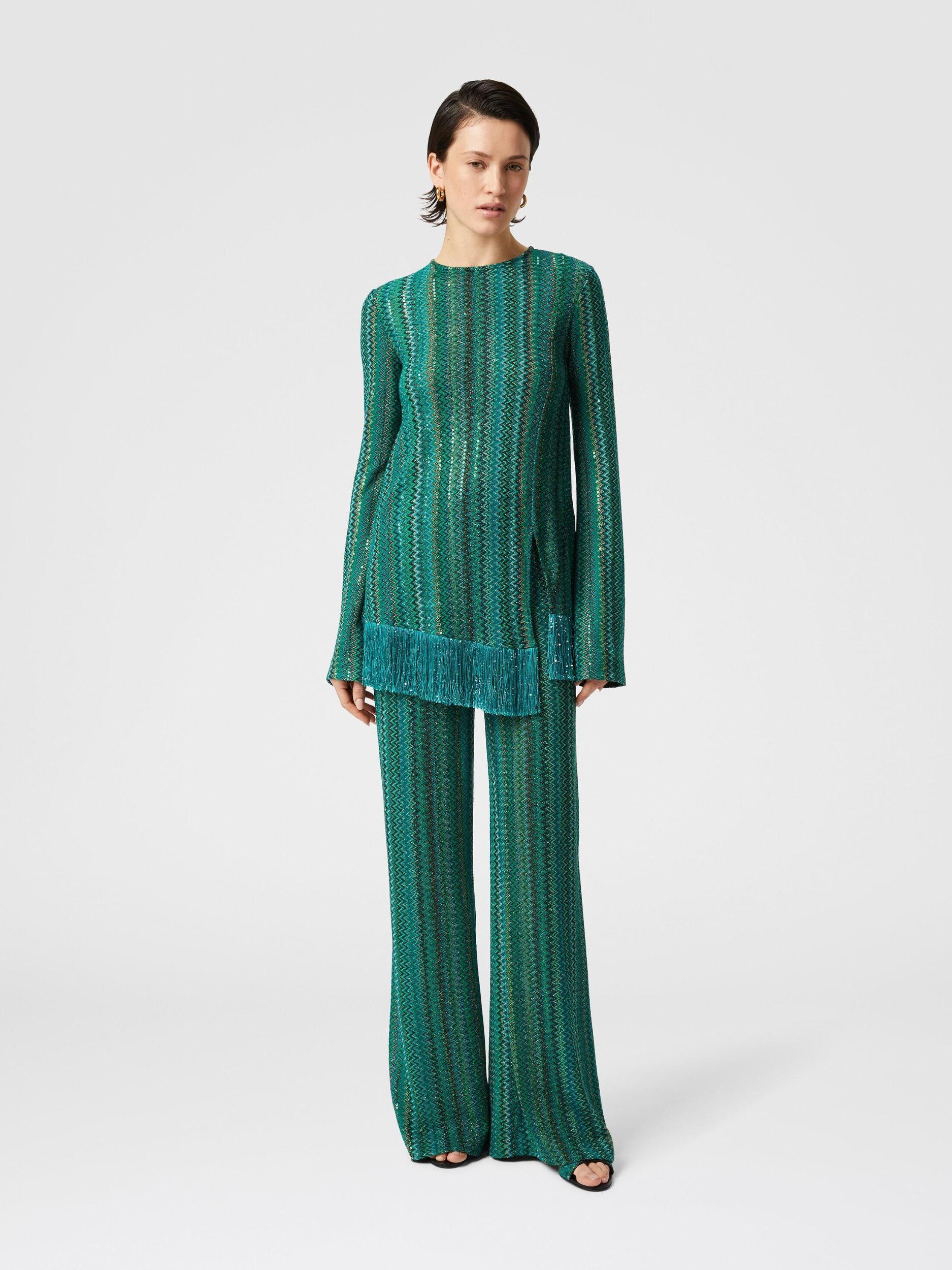 Flare trousers in zigzag viscose blend with sequins Product Image
