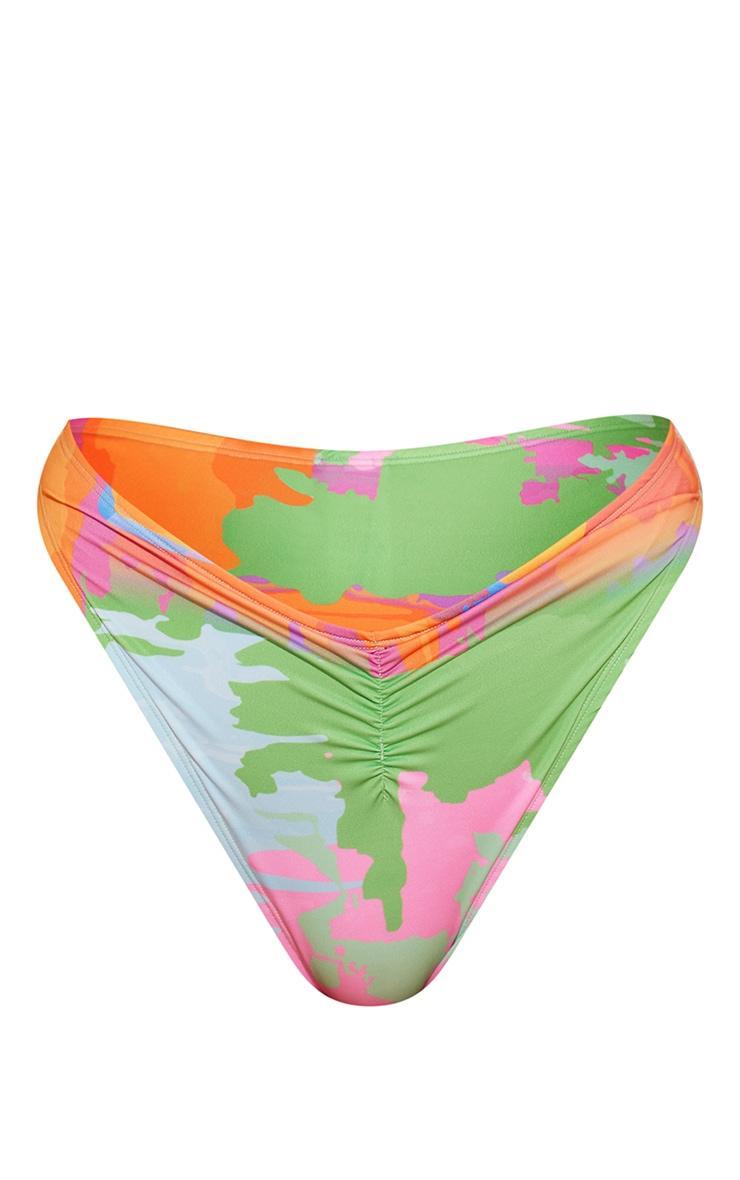 Green Abstract Ruched Bikini Bottoms Product Image