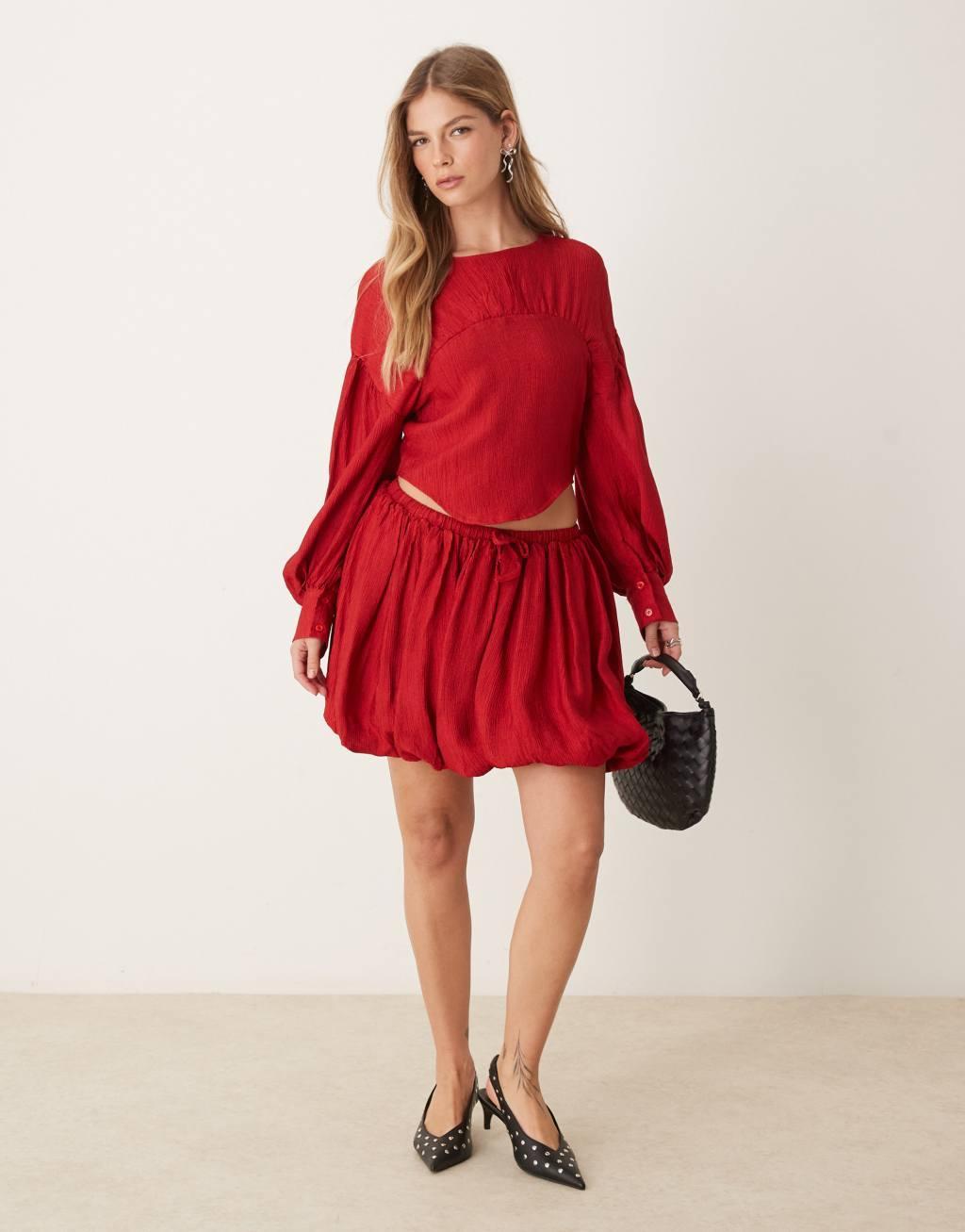 Ghospell bubble mini skirt in red - part of a set Product Image