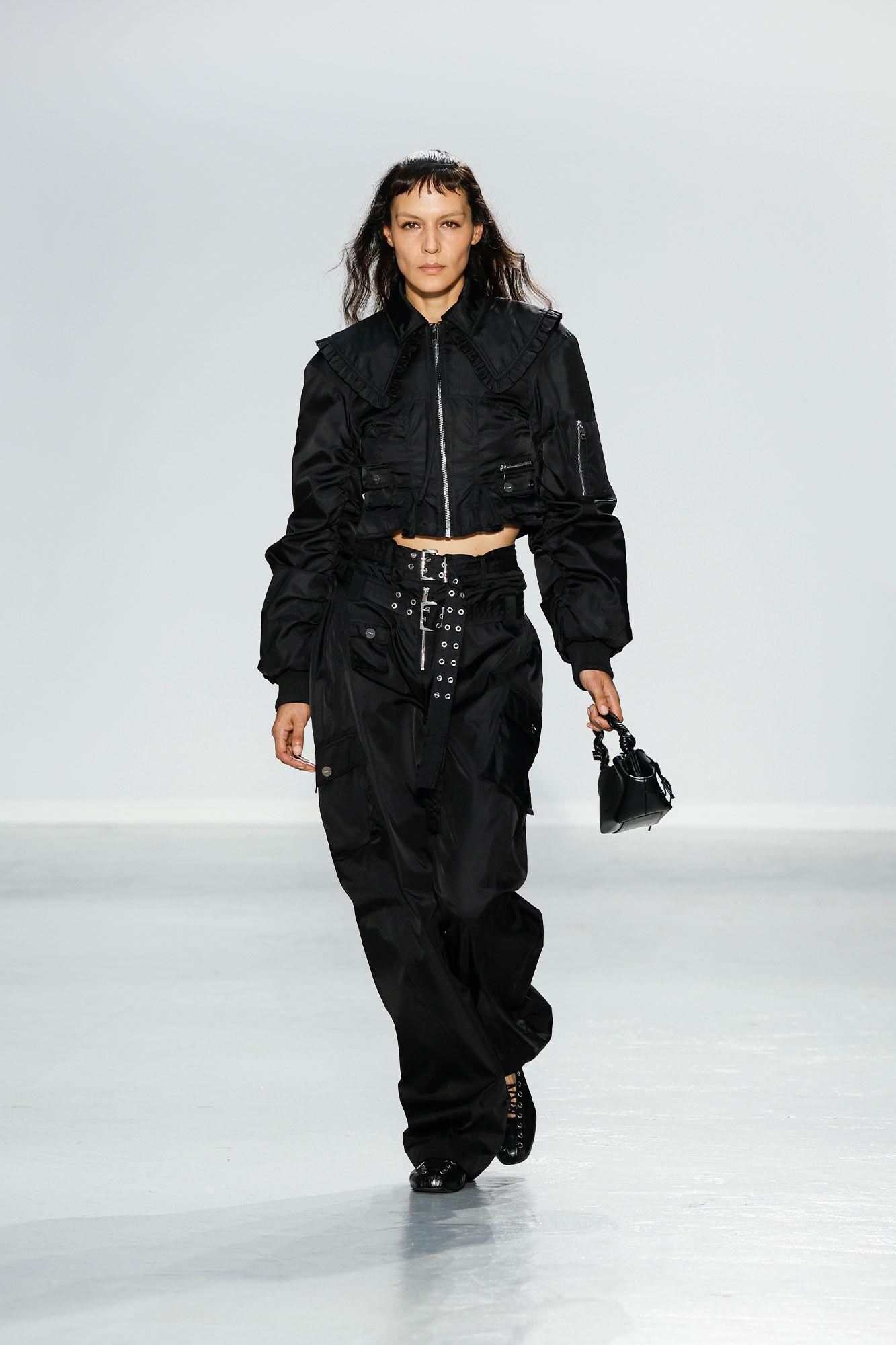 Black Duchesse Nylon Fitted Jacket Product Image