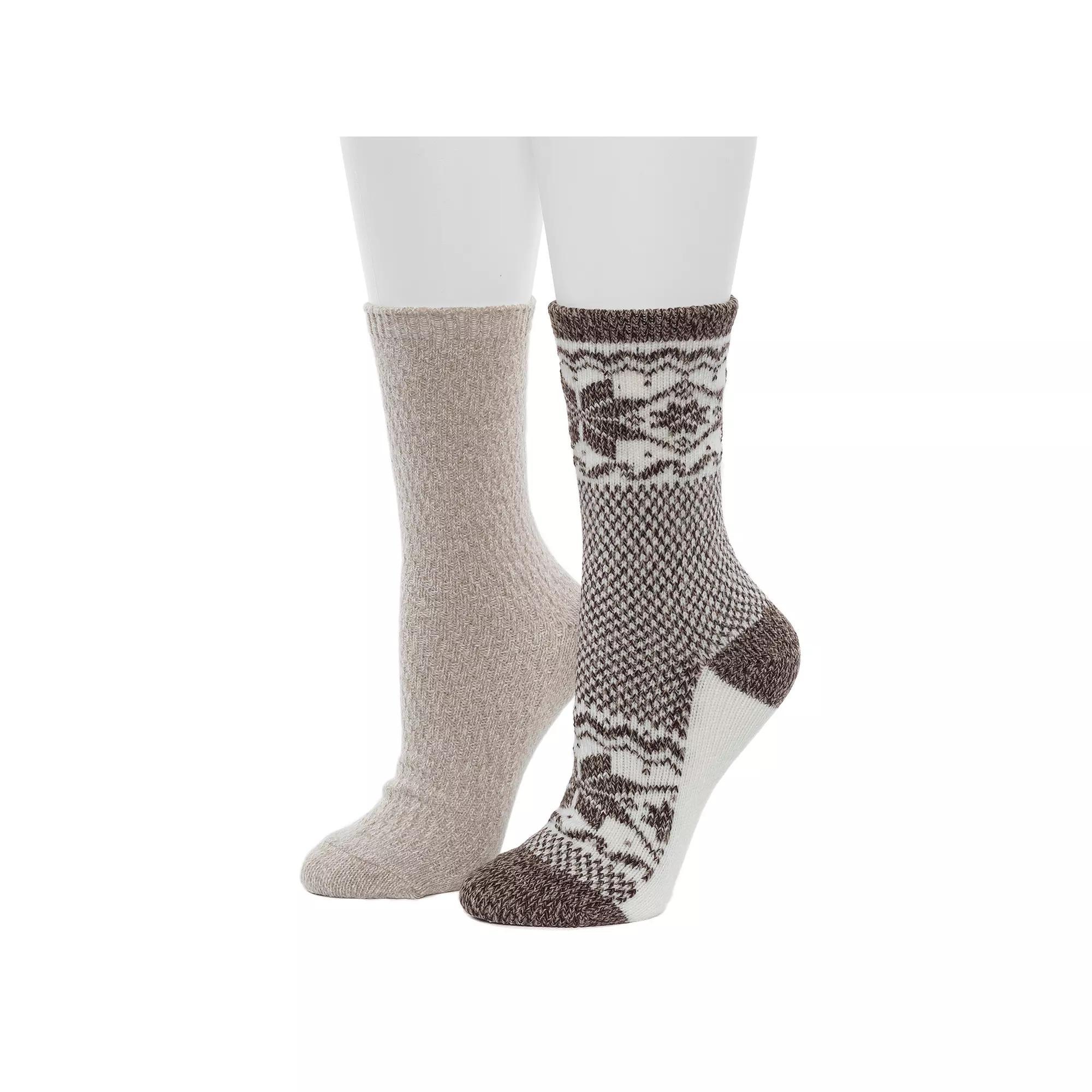 Women's Cuddl Duds® 2-Pack Plushfill Scandi Snowflake Block Crew Socks, Size: 9-11, Black Product Image