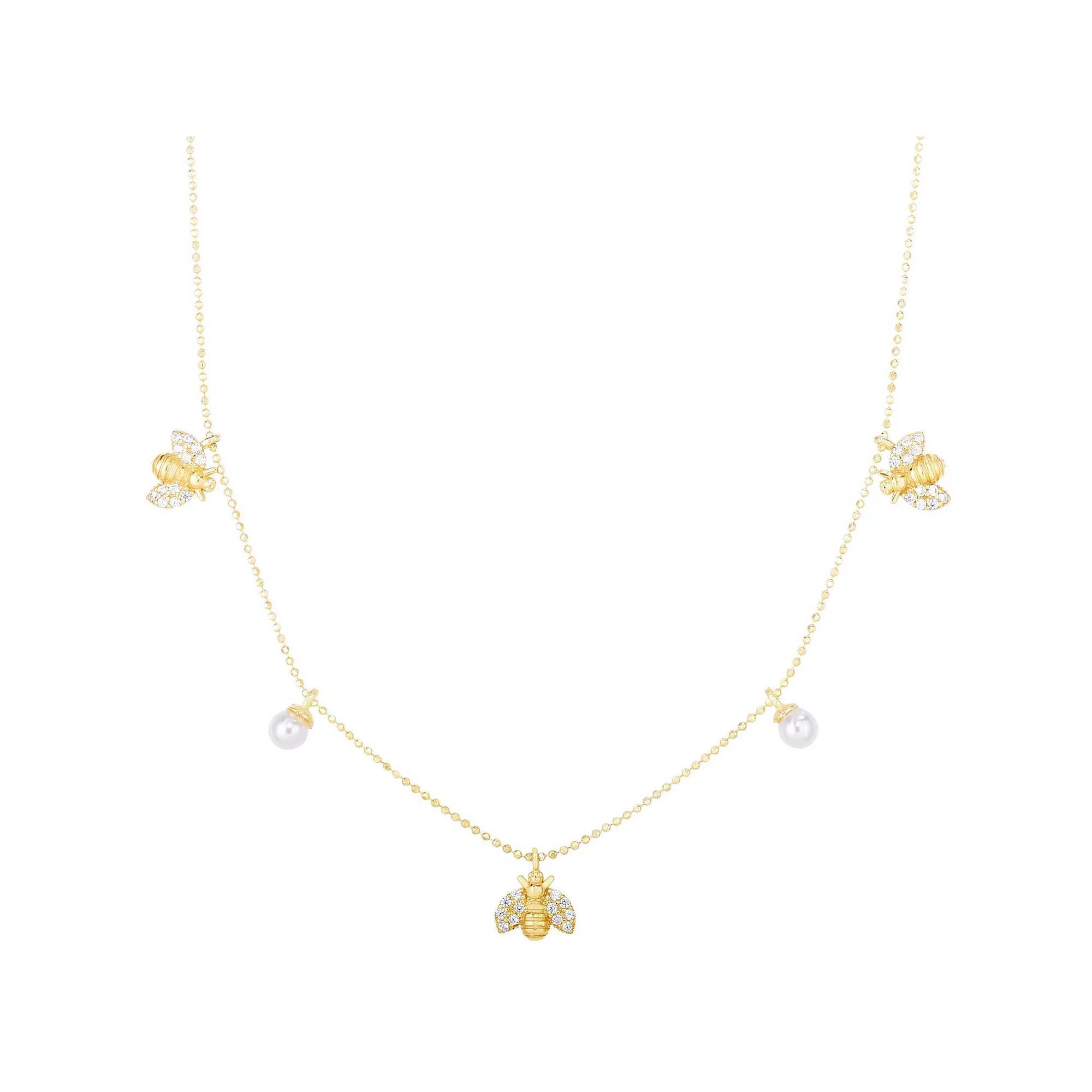 Sunkissed Sterling Cubic Zirconia Bee Charm Collar Necklace, Women's, Size: 18", Gold Tone Product Image