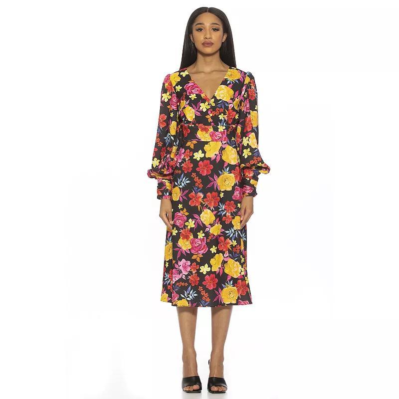 Women's ALEXIA ADMOR Daria Sweetheart Blouson Sleeves Midi Dress, Size: 8, Black Floral Product Image