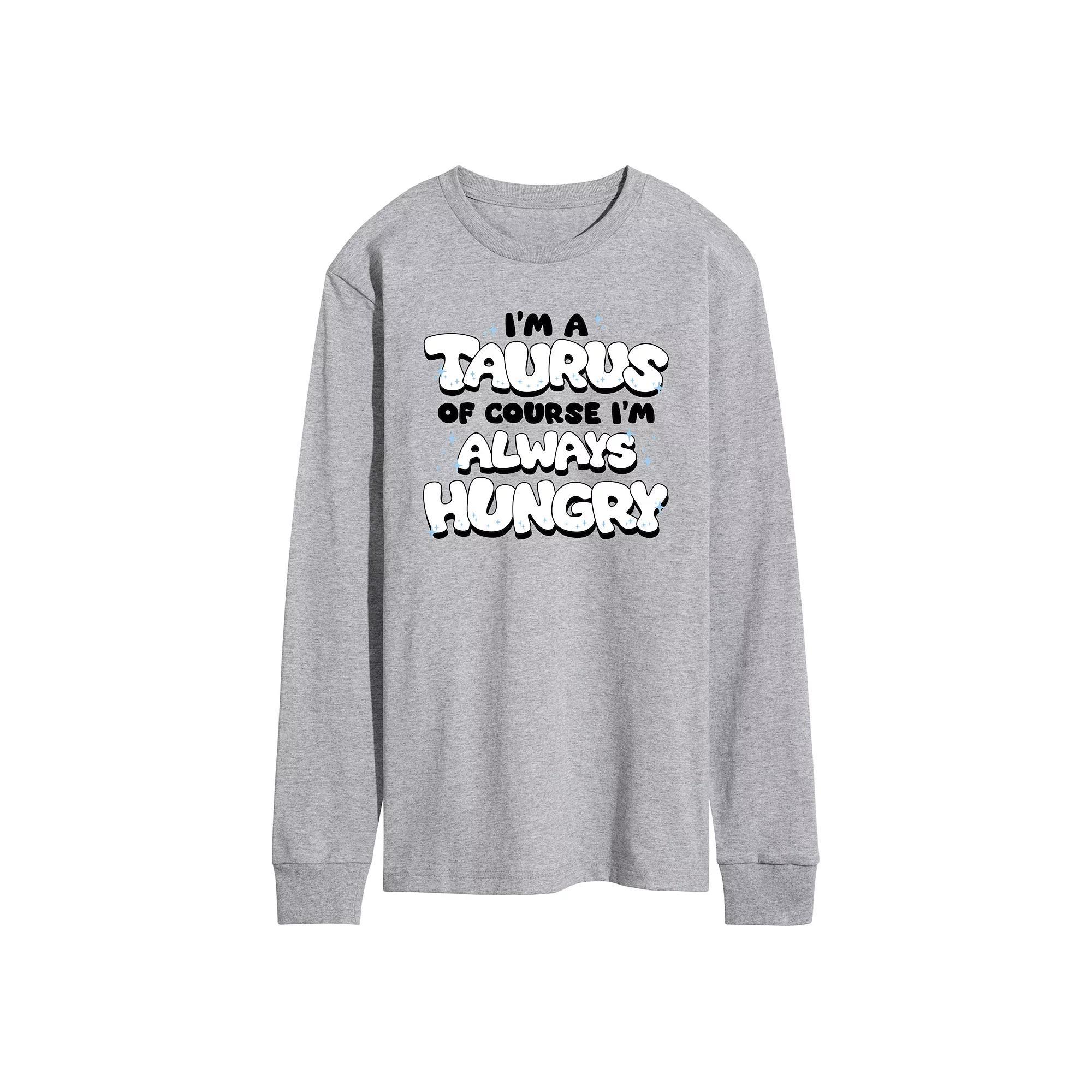 Men's I'm A Taurus Always Hungry Long Sleeve Graphic Tee, Size: XL, Grey Gray Product Image