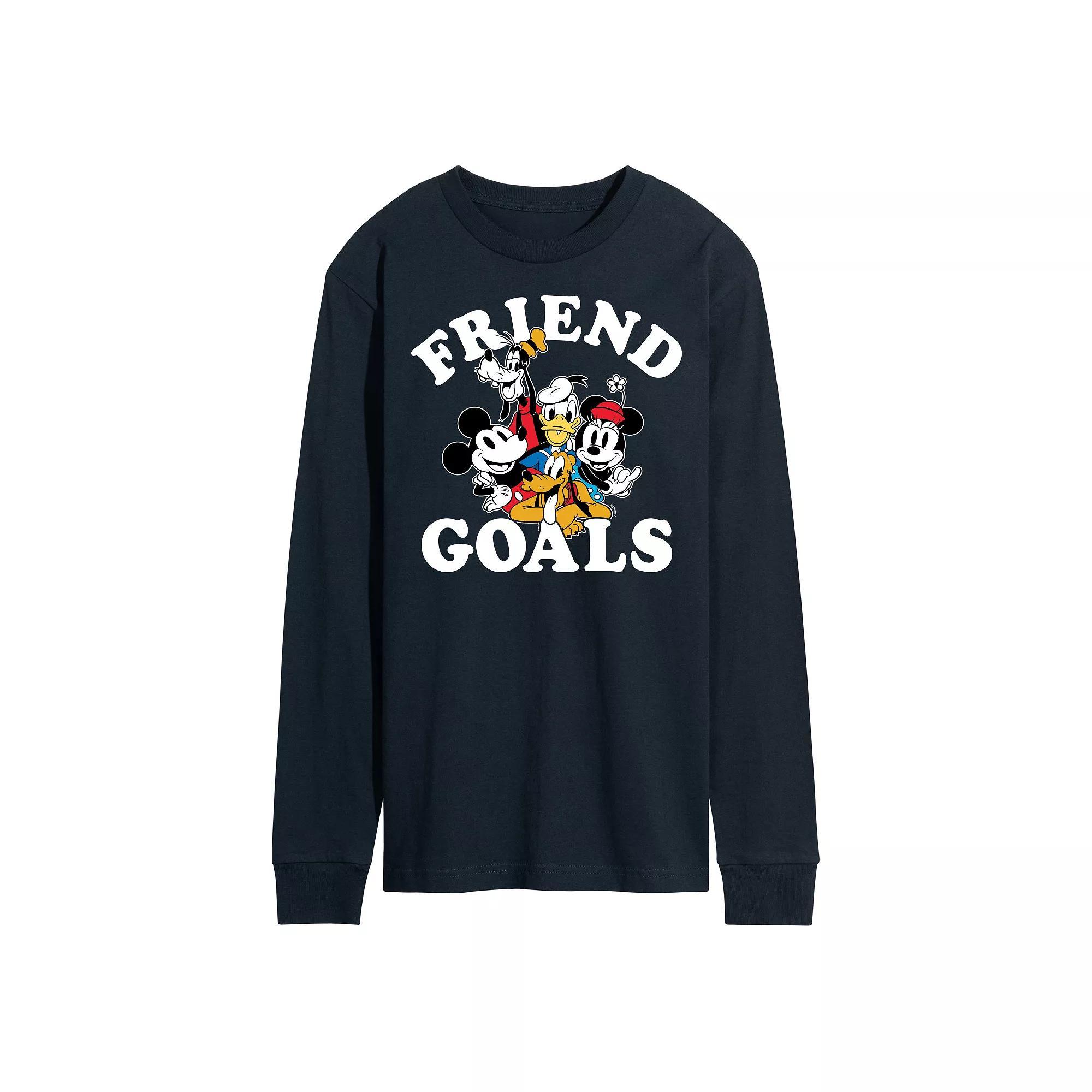 Disneys Mickey Mouse & Friends Mens Friend Goals Long Sleeve Graphic Tee Blue Product Image