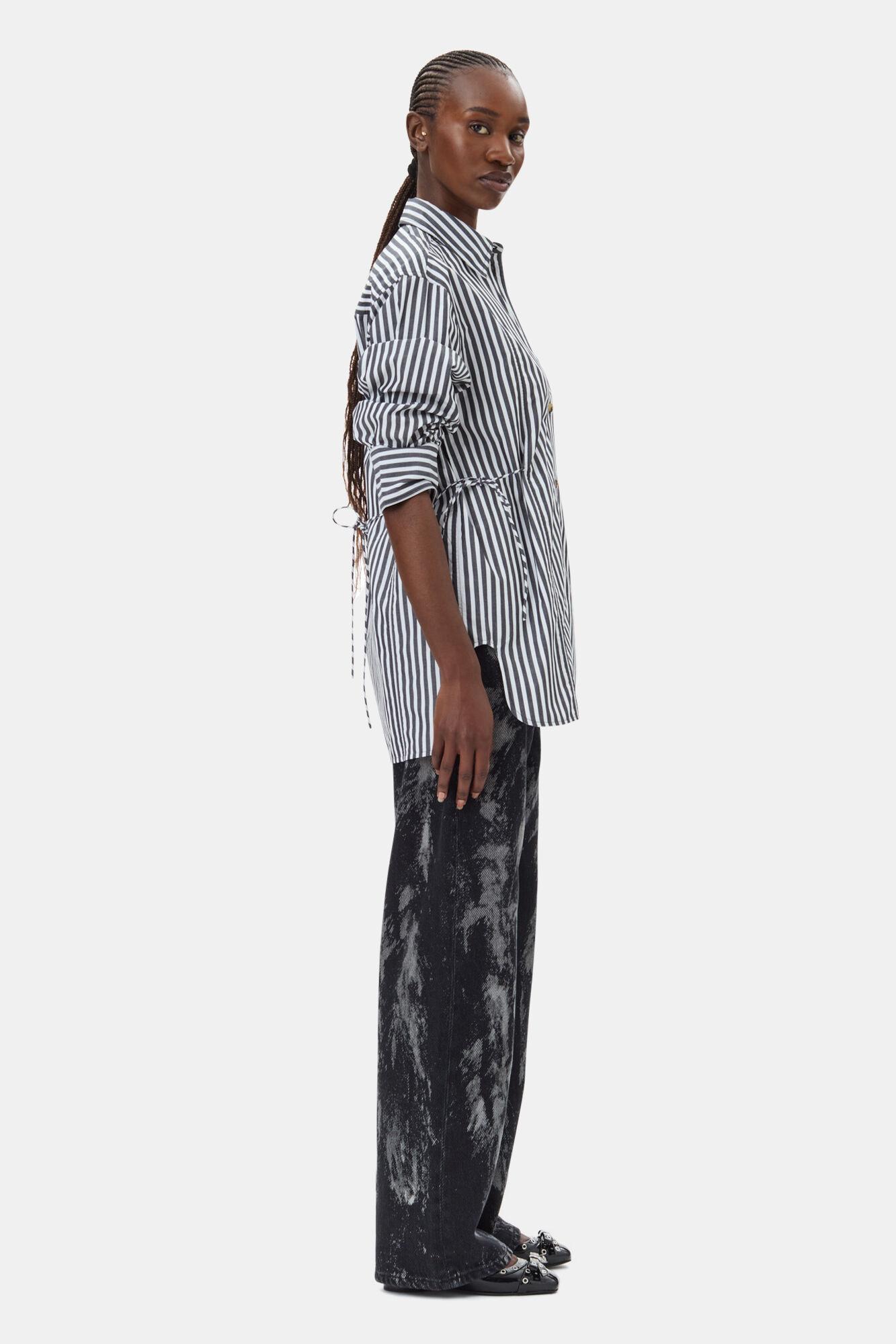 Stripe Cotton Oversized Tie String Shirt Product Image