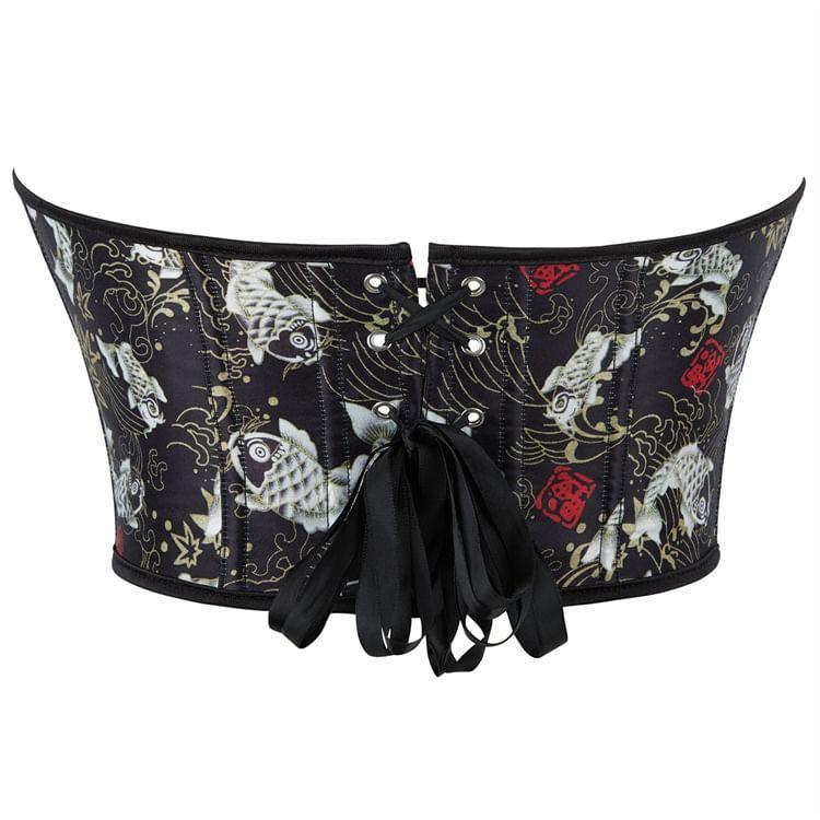 Fish Print Lace-Up Back Bustier Top Product Image