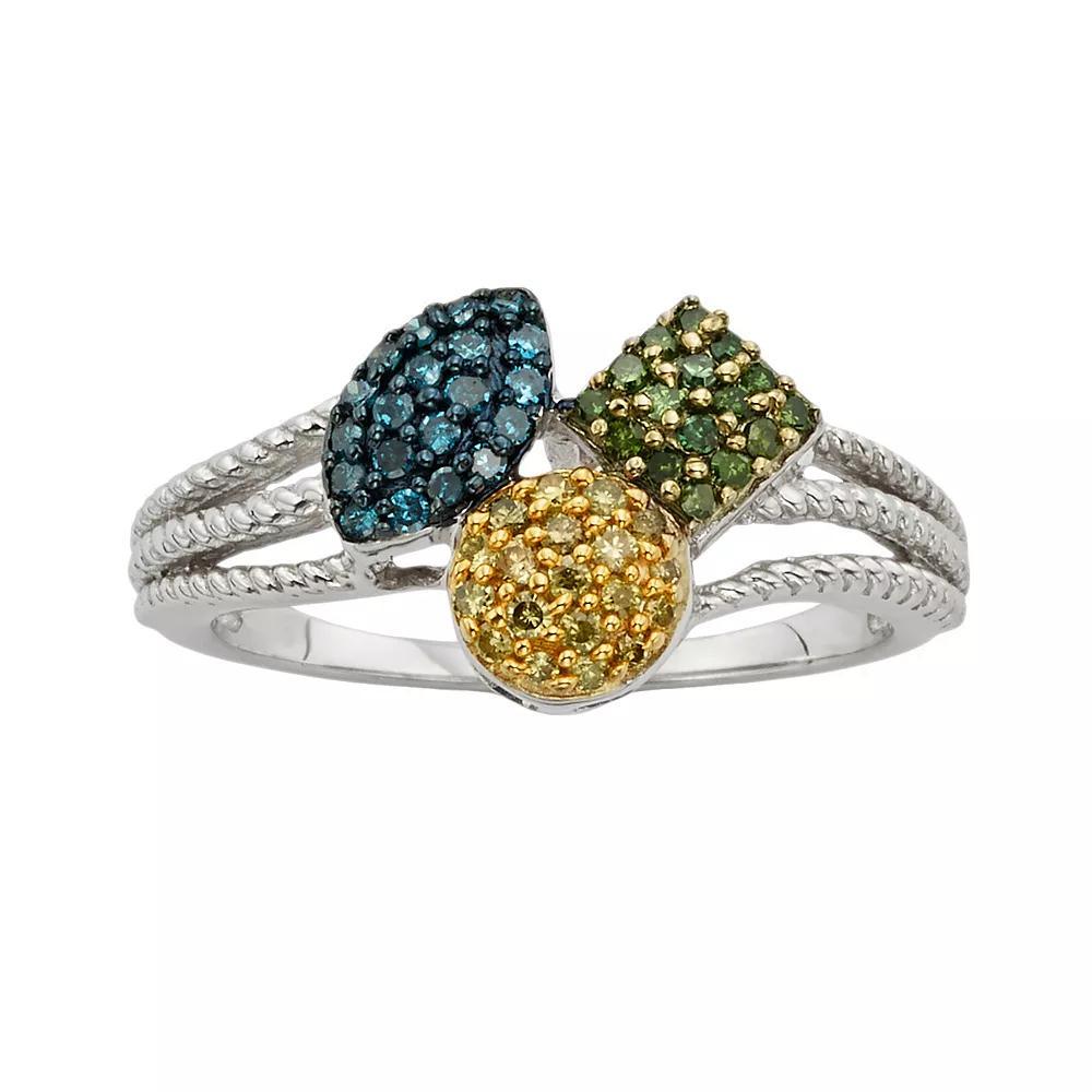 Jewelexcess Sterling Silver 1/4-ct. T.W. Blue, Yellow and Green Diamond Ring, Women's, Size: 8, Multi Product Image