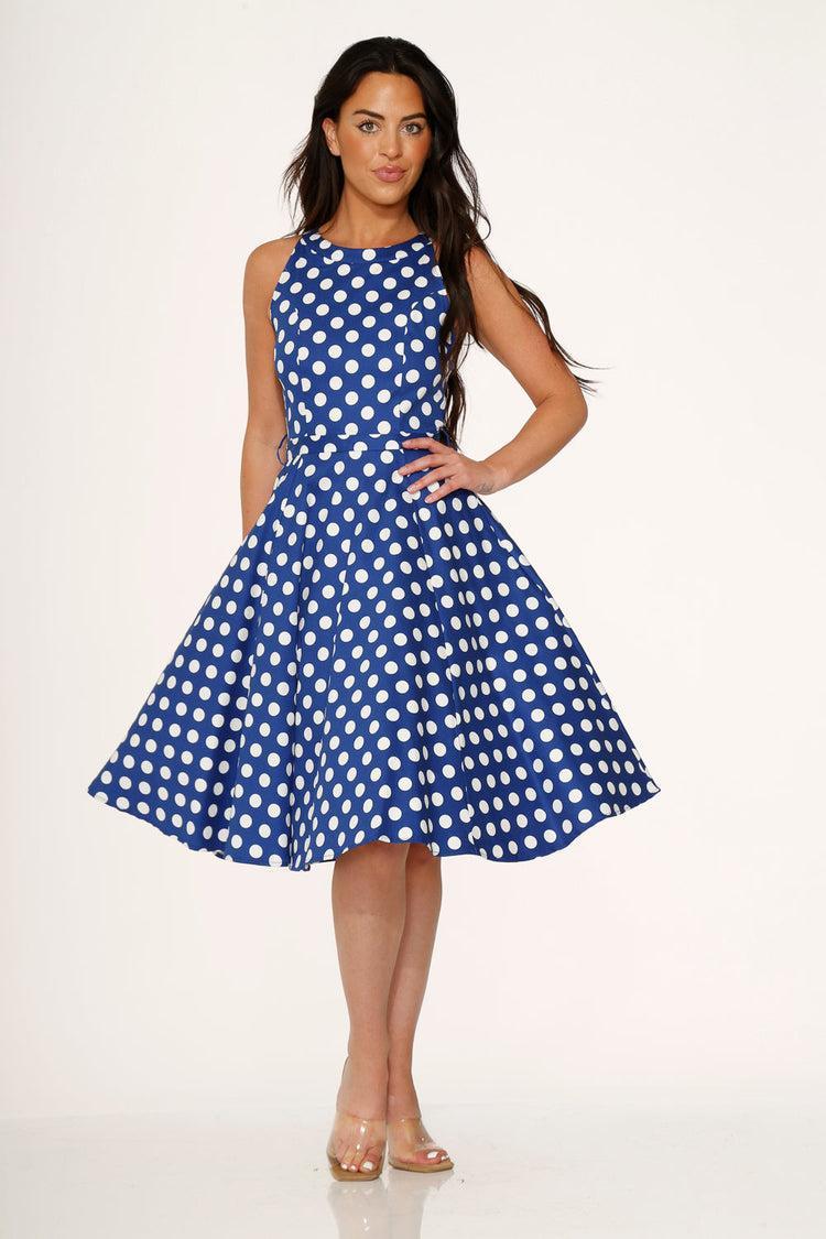 Blue Polka Dot Swing Dress Product Image
