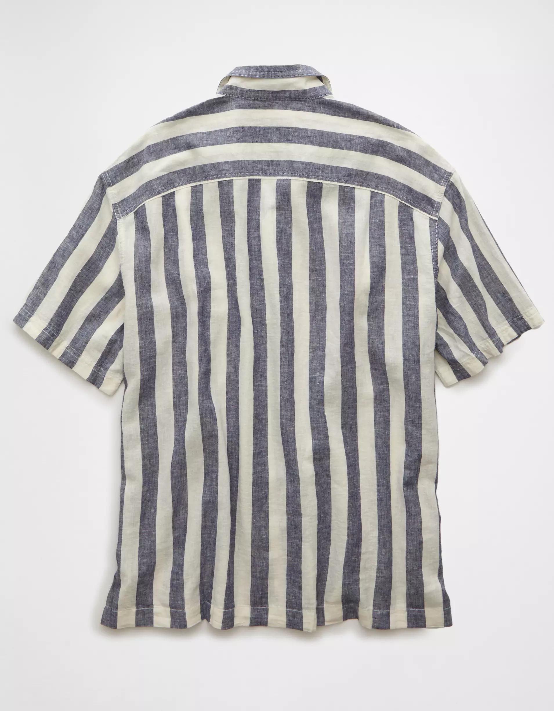AE Poolside Linen-Blend Striped Button-Up Shirt Product Image