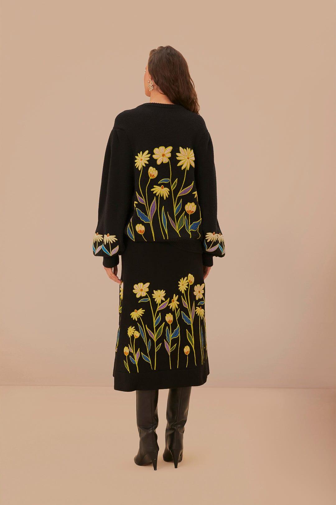 Black Farm Rio Flowers Embroidered Knit Skirt, BLACK / M Product Image