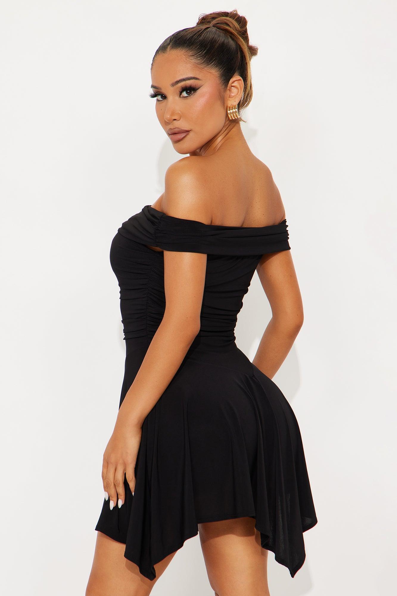 Penelope Off Shoulder Mini Dress - Black Product Image