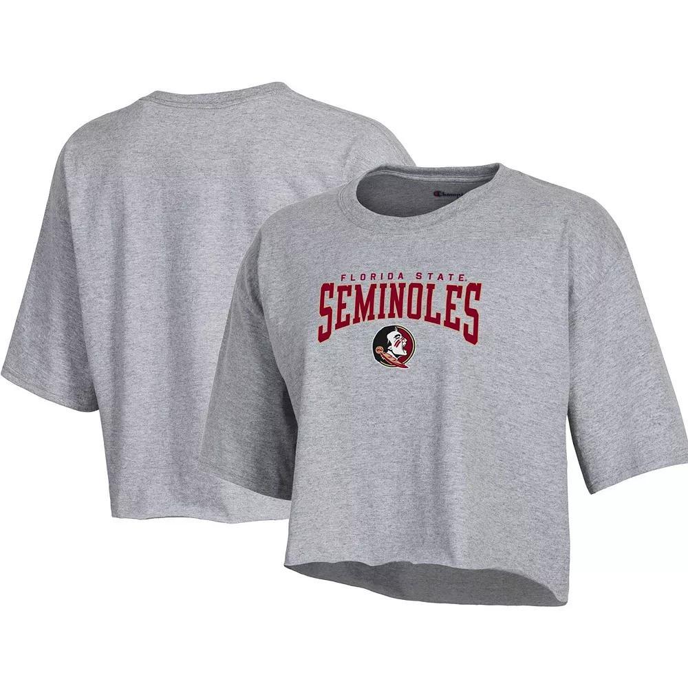 Women's Champion Heather Gray Florida State Seminoles Boyfriend Cropped T-Shirt, Size: XL, Grey Product Image