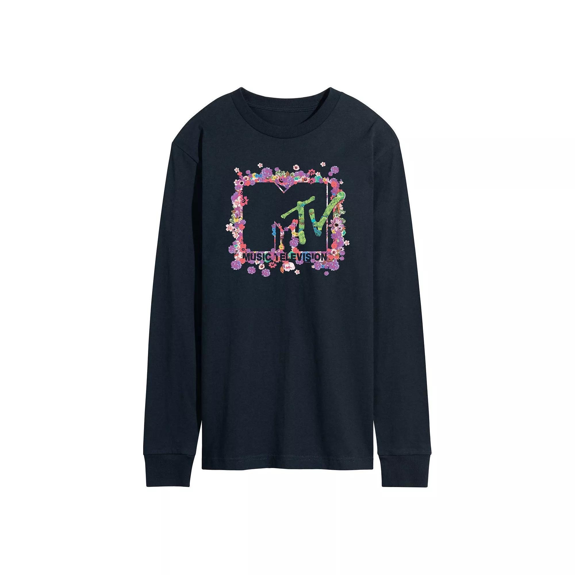 Mens MTV Floral Logo Graphic Tee Blue Product Image
