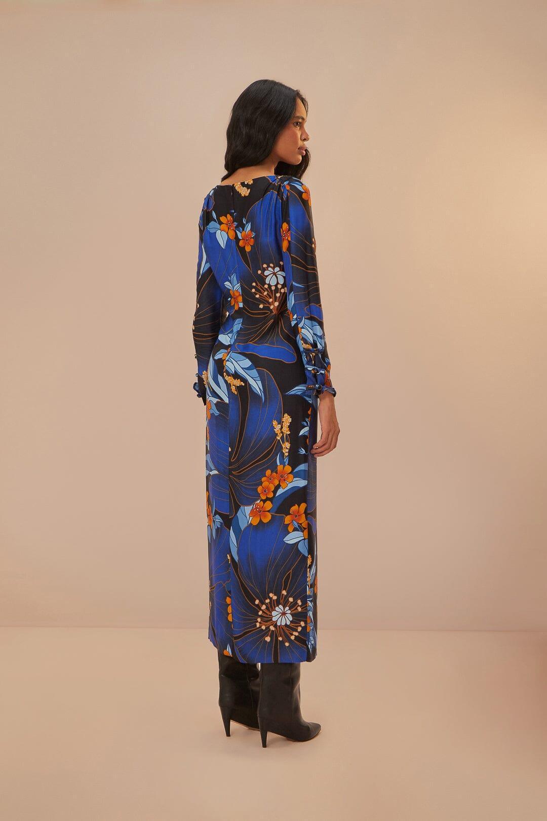 Black Pietra Floral LENZING ECOVERO Viscose Midi Dress, PIETRA FLORAL BLACK / XS Product Image