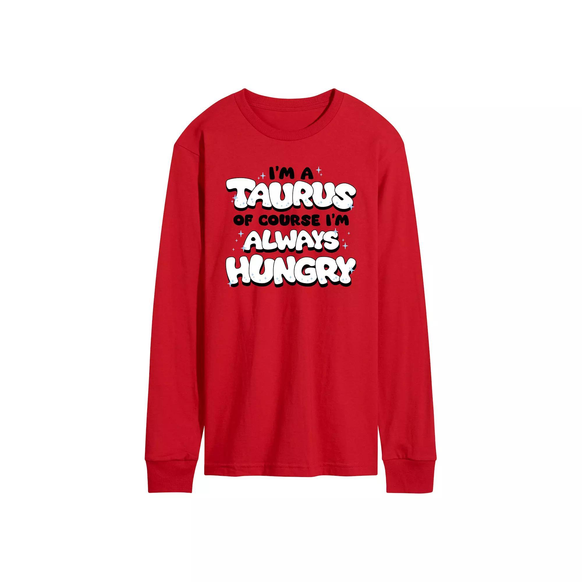 Men's I'm A Taurus Always Hungry Long Sleeve Graphic Tee, Size: XL, Grey Gray Product Image