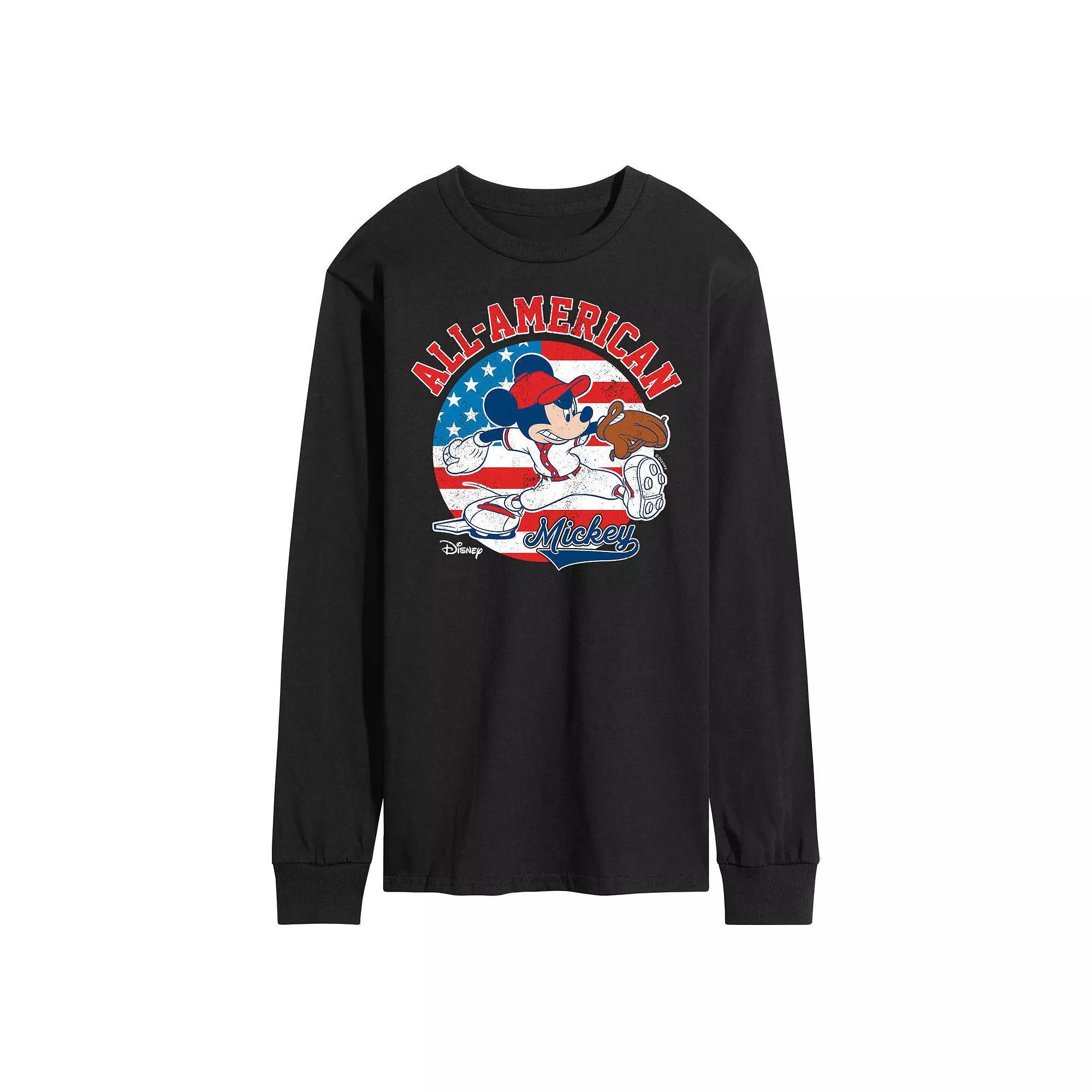 Disneys Mickey Mouse Mens Americana Baseball Long Sleeve Graphic Tee Product Image