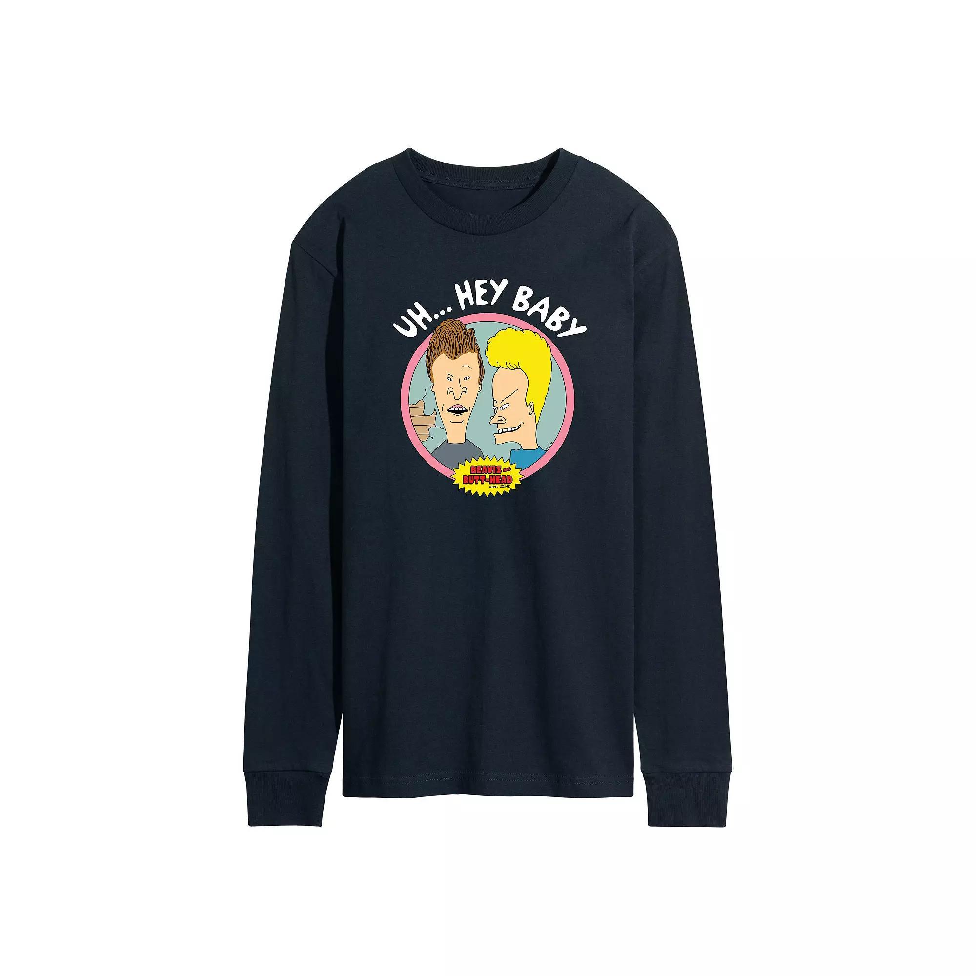 Men's Beavis & Butthead Uh... Hey Baby Long Sleeve Graphic Tee, Size: XL, Blue Product Image