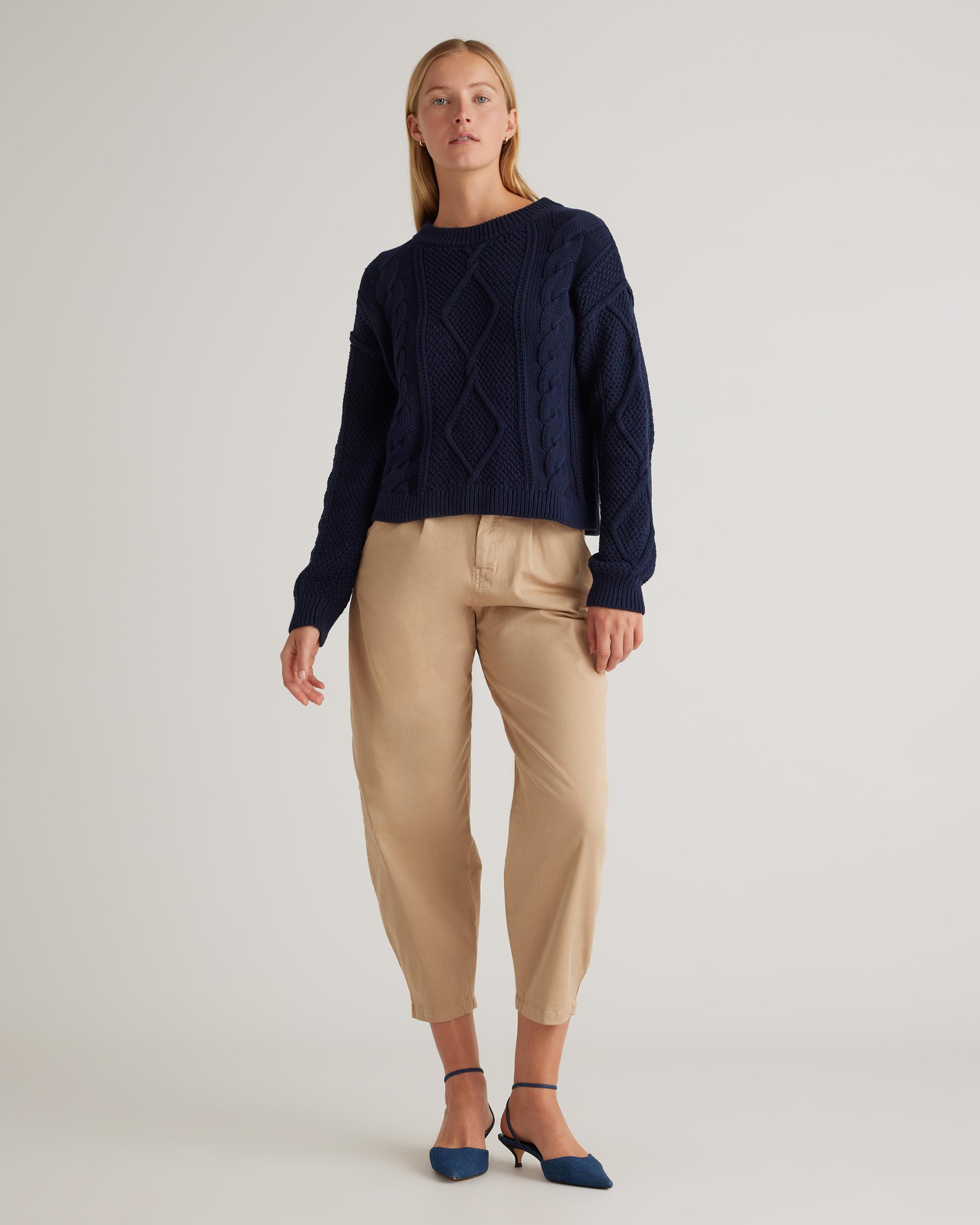 Quince | Women's Cropped Cable Crew Sweater Organic Cotton Product Image
