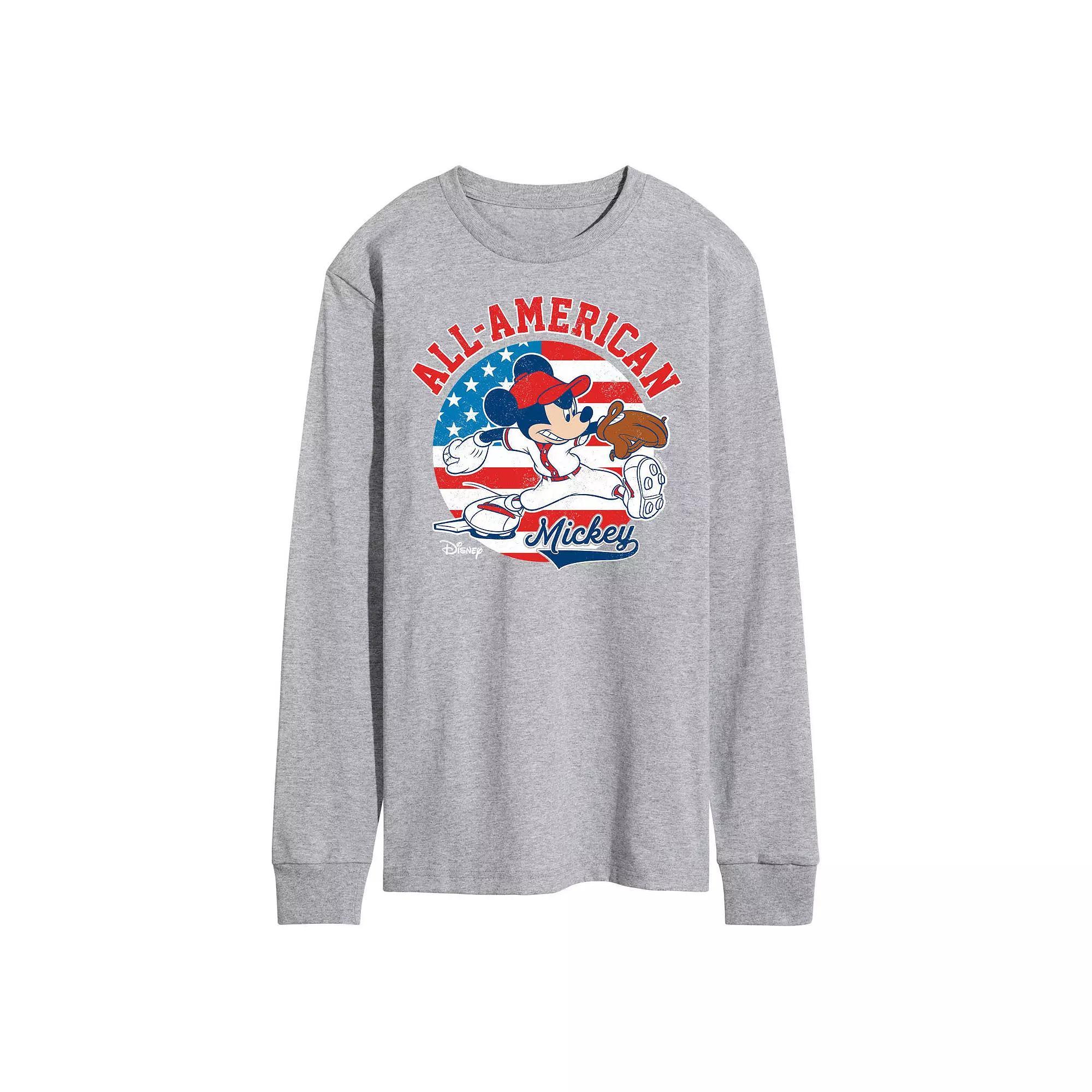 Disneys Mickey Mouse Mens Americana Baseball Long Sleeve Graphic Tee Product Image