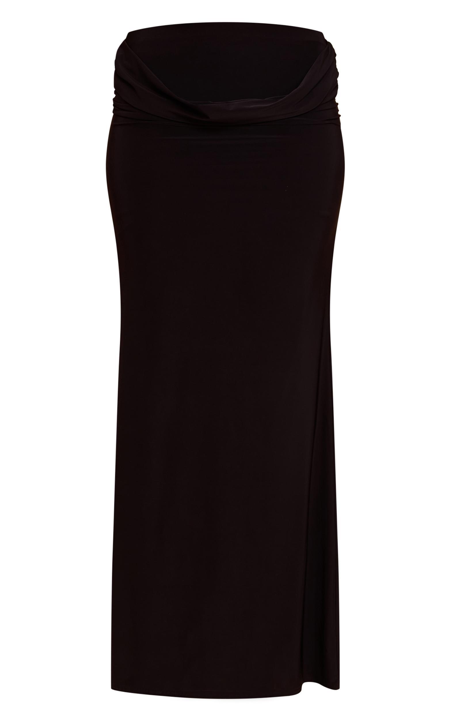 Black Double Layer Slinky Drape Waist Maxi Skirt Product Image