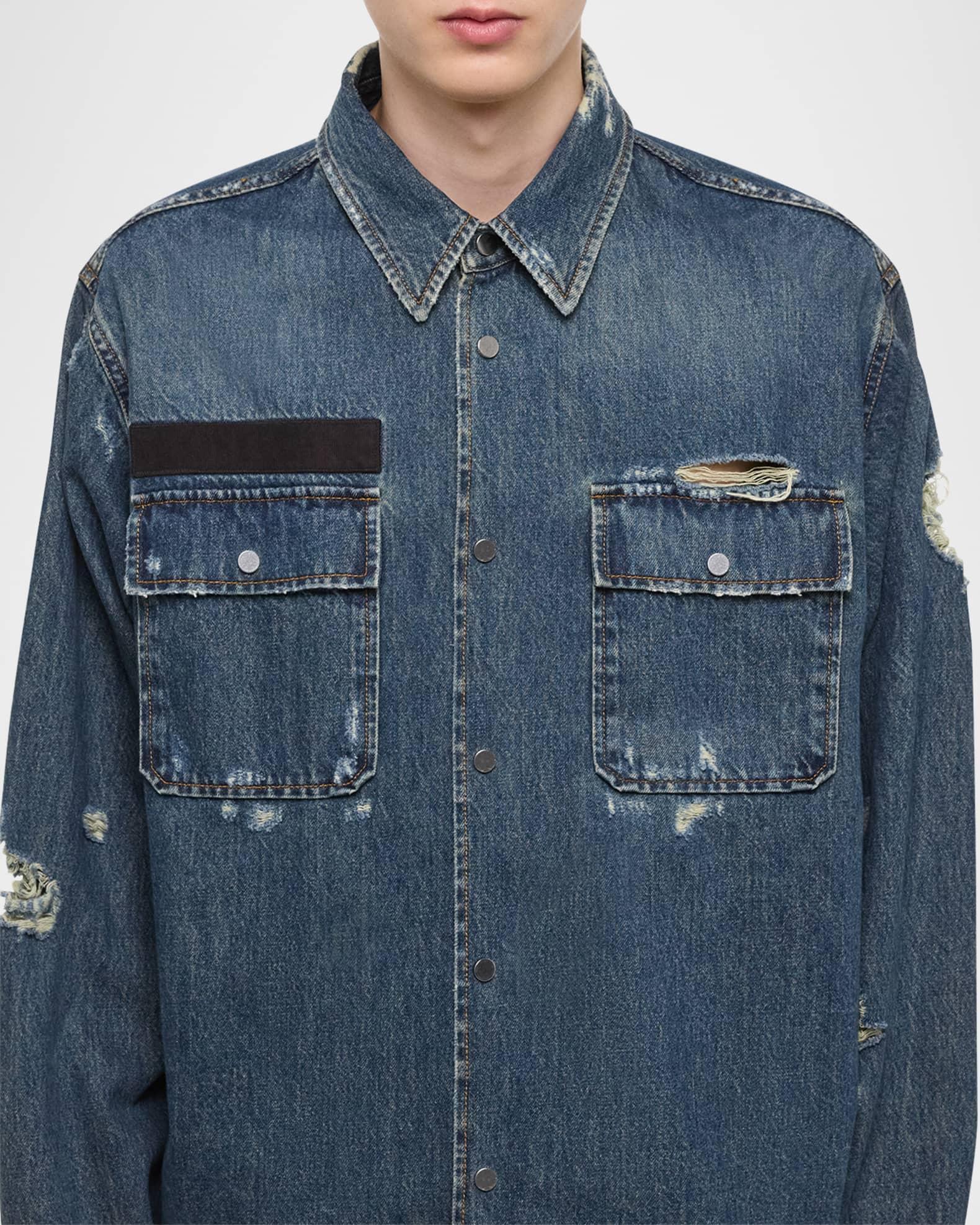Men's Distressed Denim Uniform Shirt Product Image