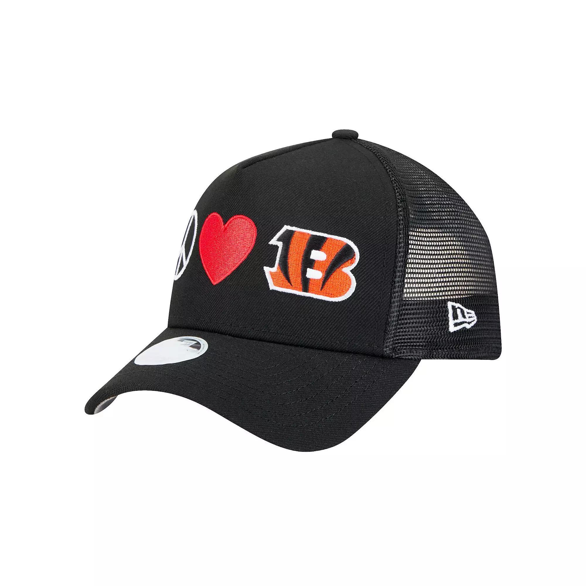 Womens New Era Cincinnati Bengals Peace & Love Trucker 9FORTY Adjustable Hat Product Image