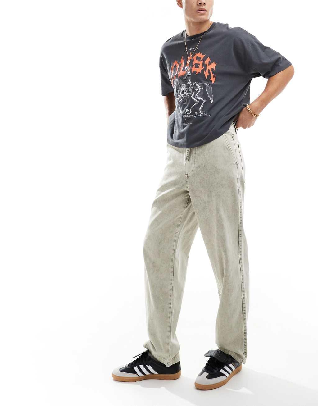 ASOS DESIGN straight leg pants in light gray wash Product Image