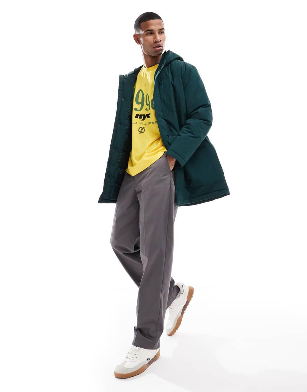 ONLY & SONS water repellent hooded parka in dark green Product Image