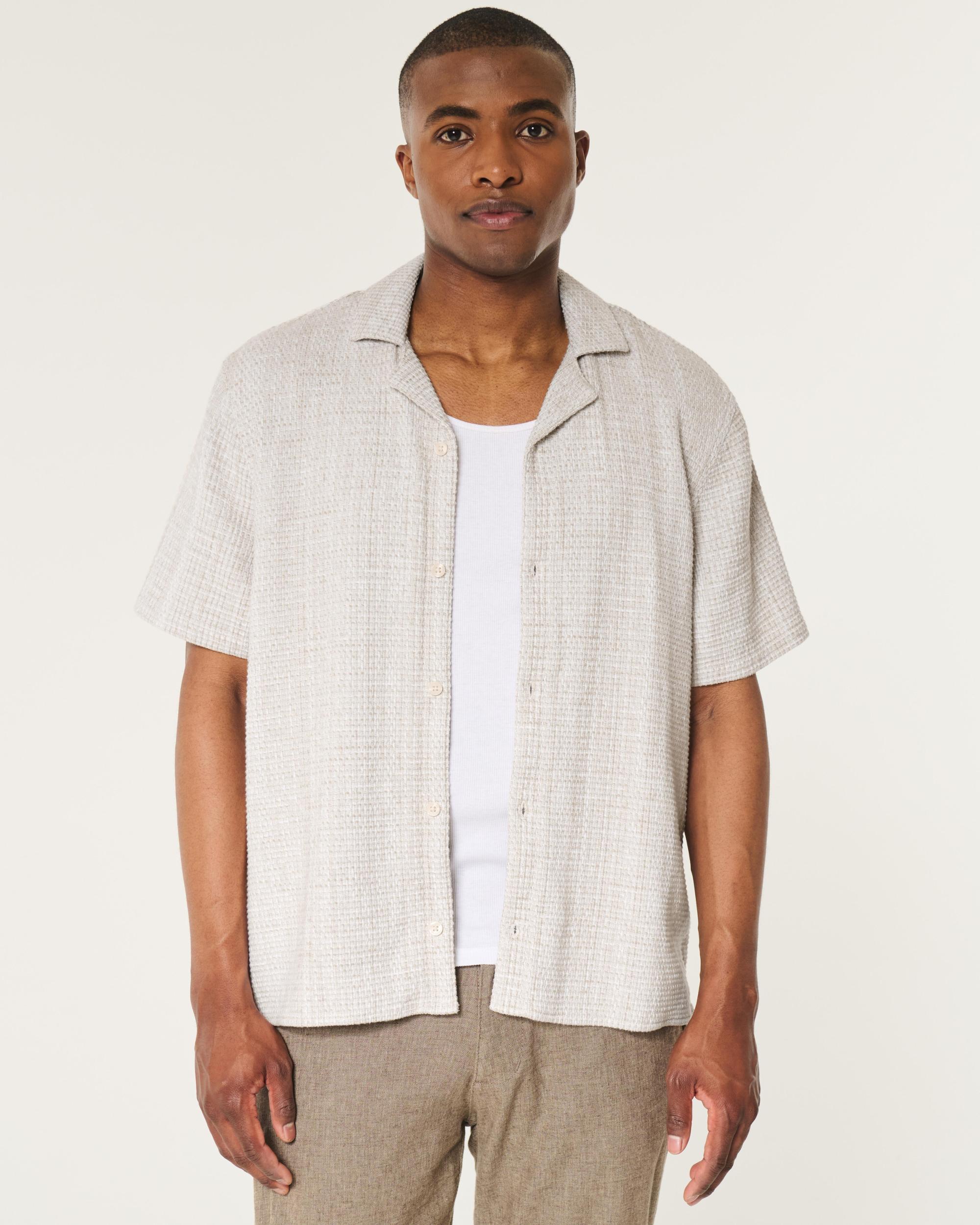 Boxy Short-Sleeve Textured Shirt Product Image