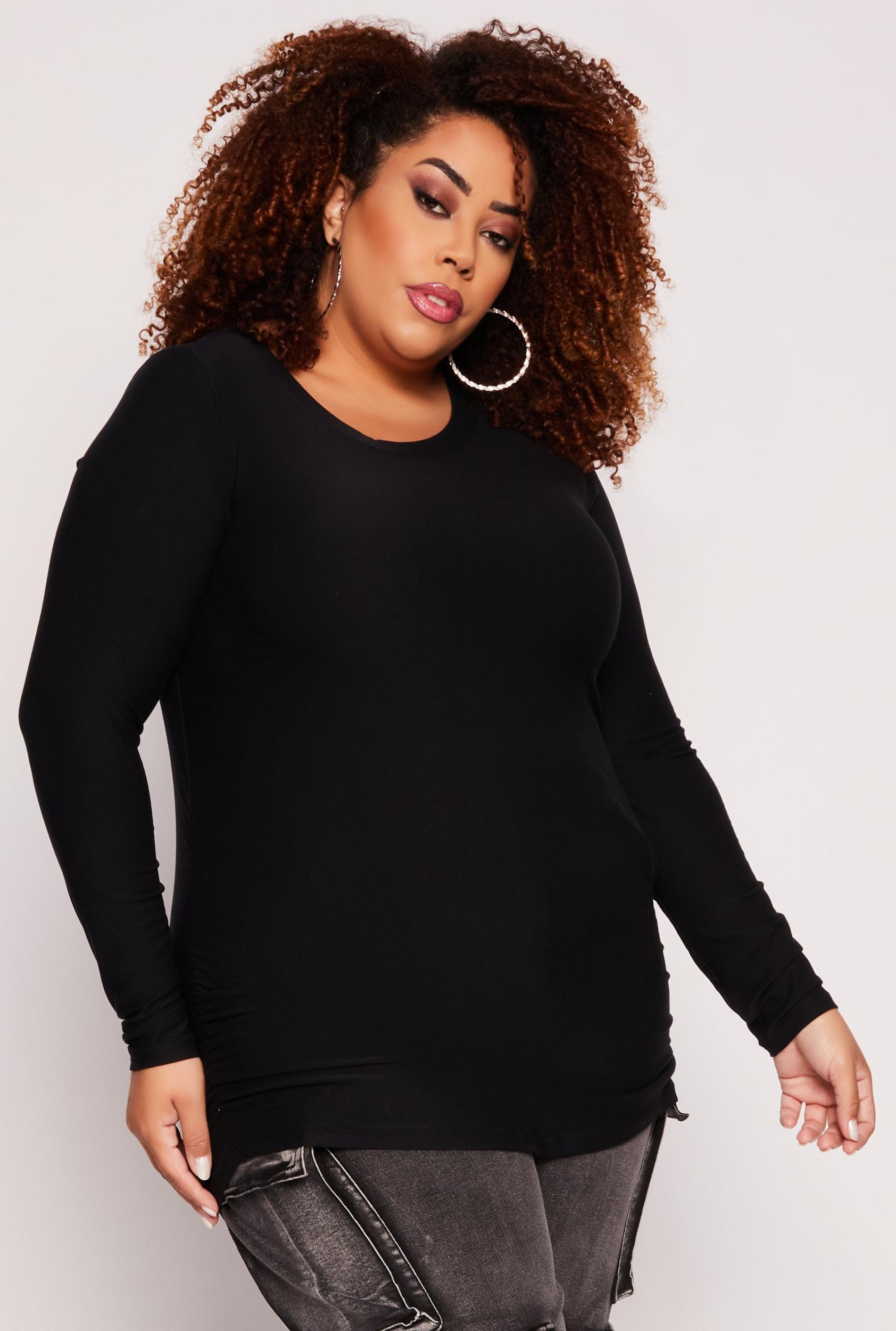 Womens Plus Size Ruched Side Long Sleeve Top Product Image