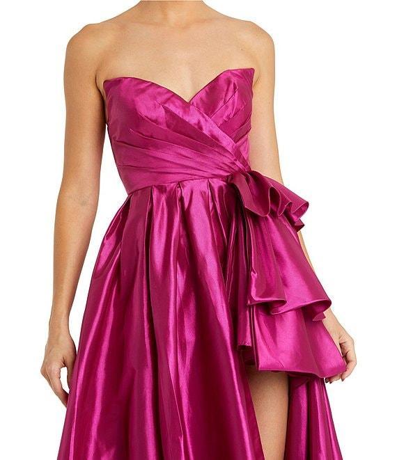 Mac Duggal Strapless Pleated Bodice Ruffle Front Taffeta Gown Product Image
