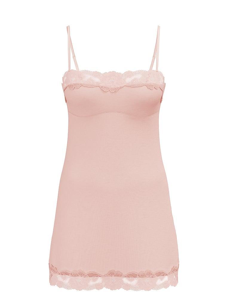 Modal Soft & Lace Trim Straight-Neck Slip Dress Product Image