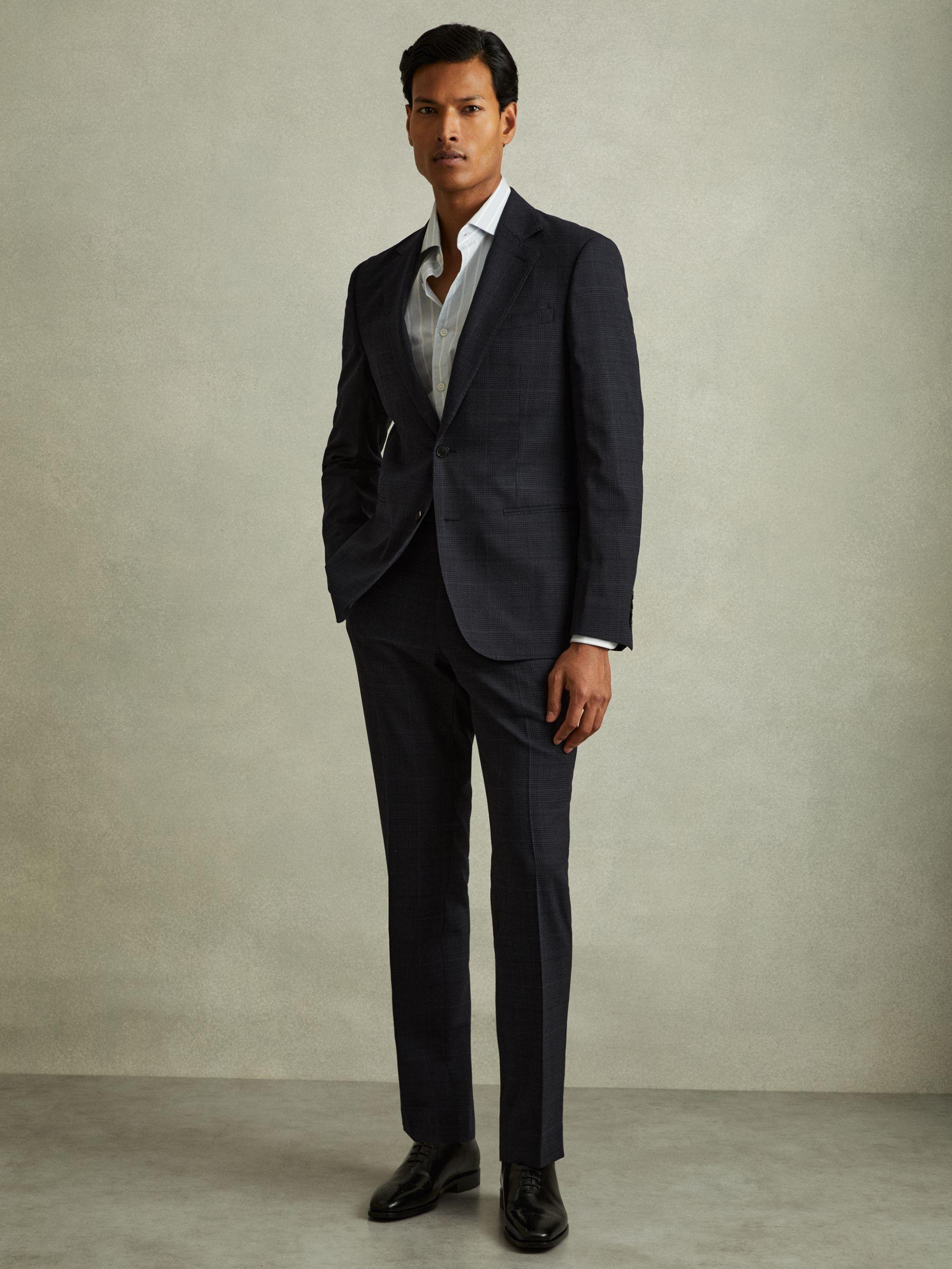 Wool Blend Suit Trousers in Prince of Wales Check in Navy Product Image