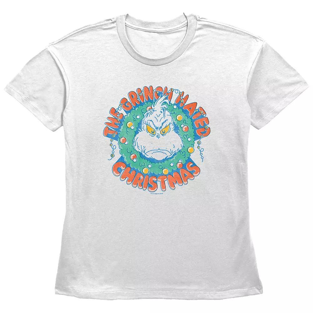 Womens Dr. Seuss The Grinch Hated Christmas Wreath Graphic Tee Product Image