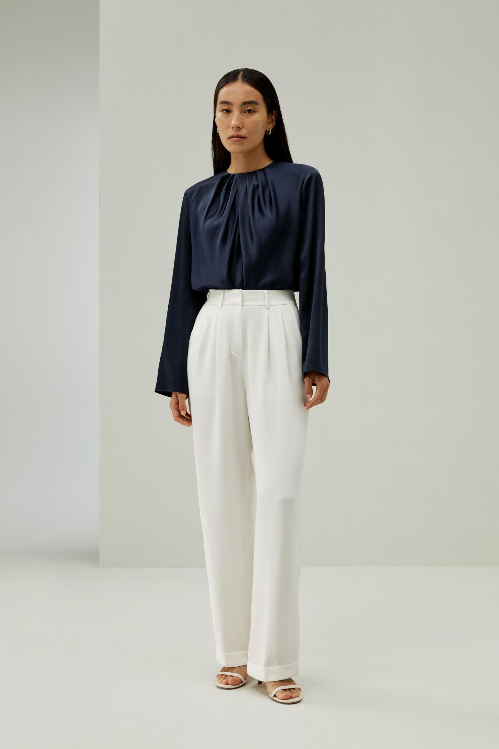 Silk Ruched-Neck Top Product Image