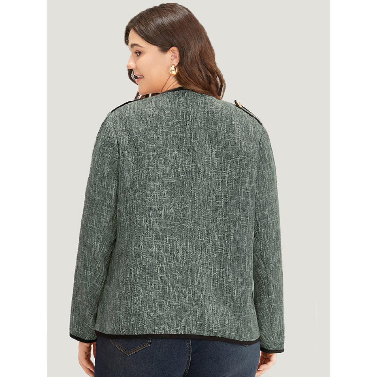 Plus Size Patchwork Contrast Button Detail Pocket Blazer Women Green Contrast Pocket Work Jackets BloomChic 28/5X Product Image