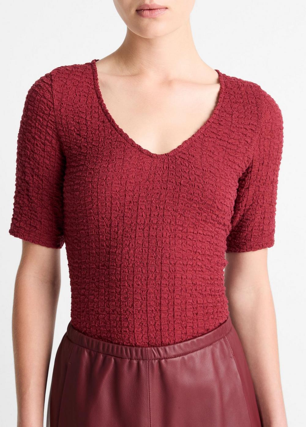 Womens Smocked Elbow-Sleeve V-Neck Top, Black, Size S Vince Product Image