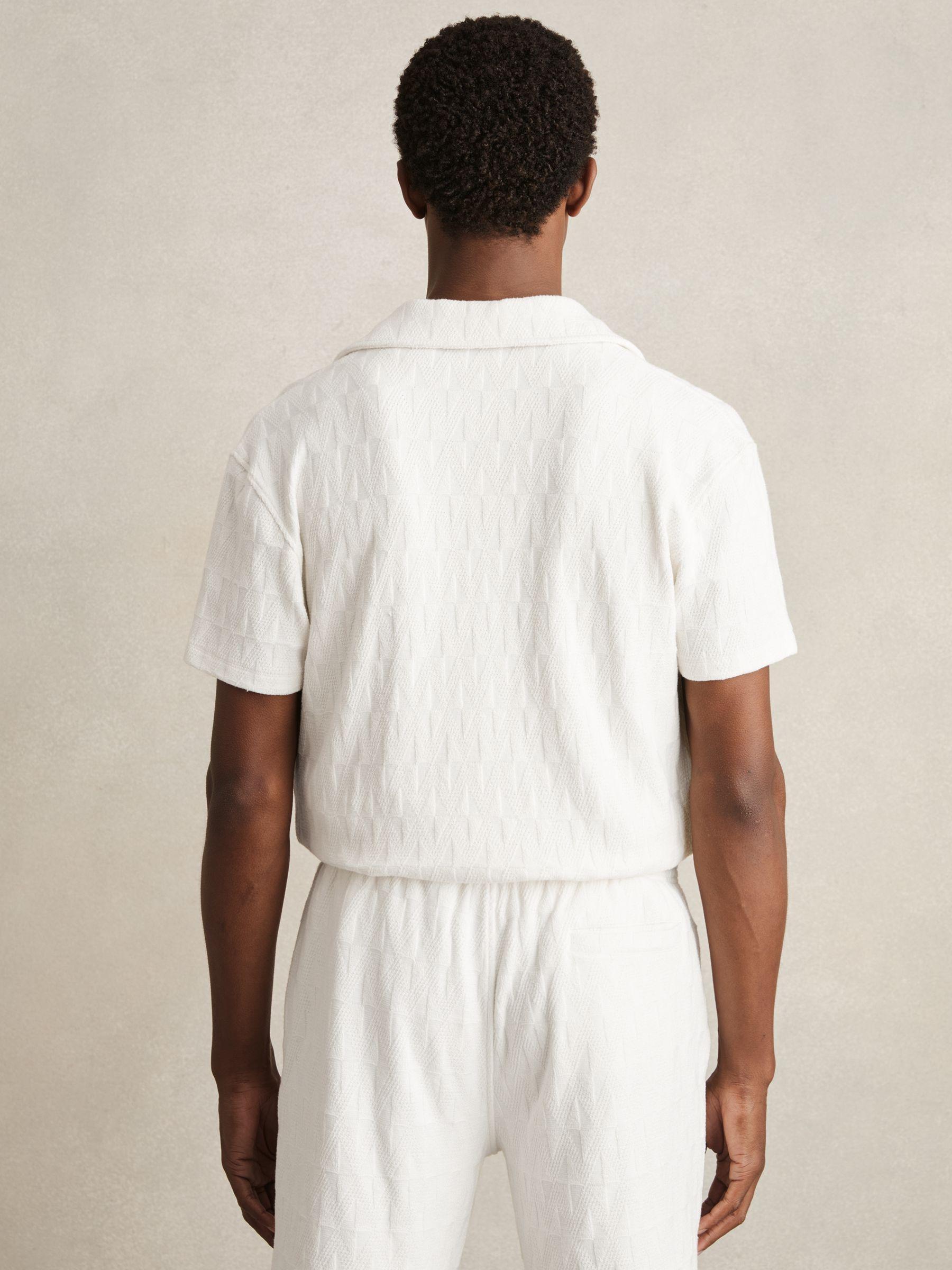 Cotton Textured Cuban Collar Shirt in Off White Product Image