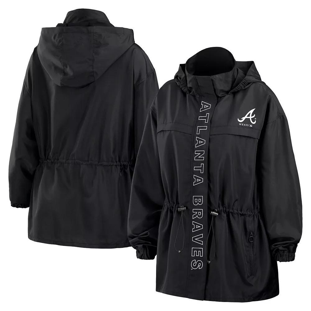 Women's WEAR by Erin Andrews Black Atlanta Braves Full-Zip Windbreaker Hoodie Jacket, Size: Large Product Image