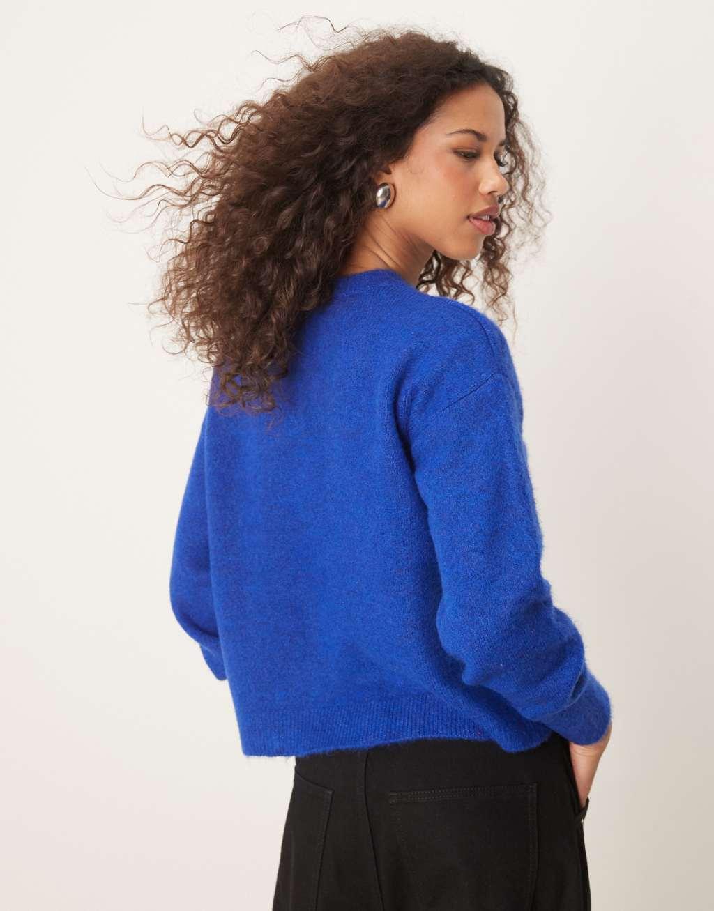 ASOS DESIGN crew neck cardigan in cobalt blue Product Image