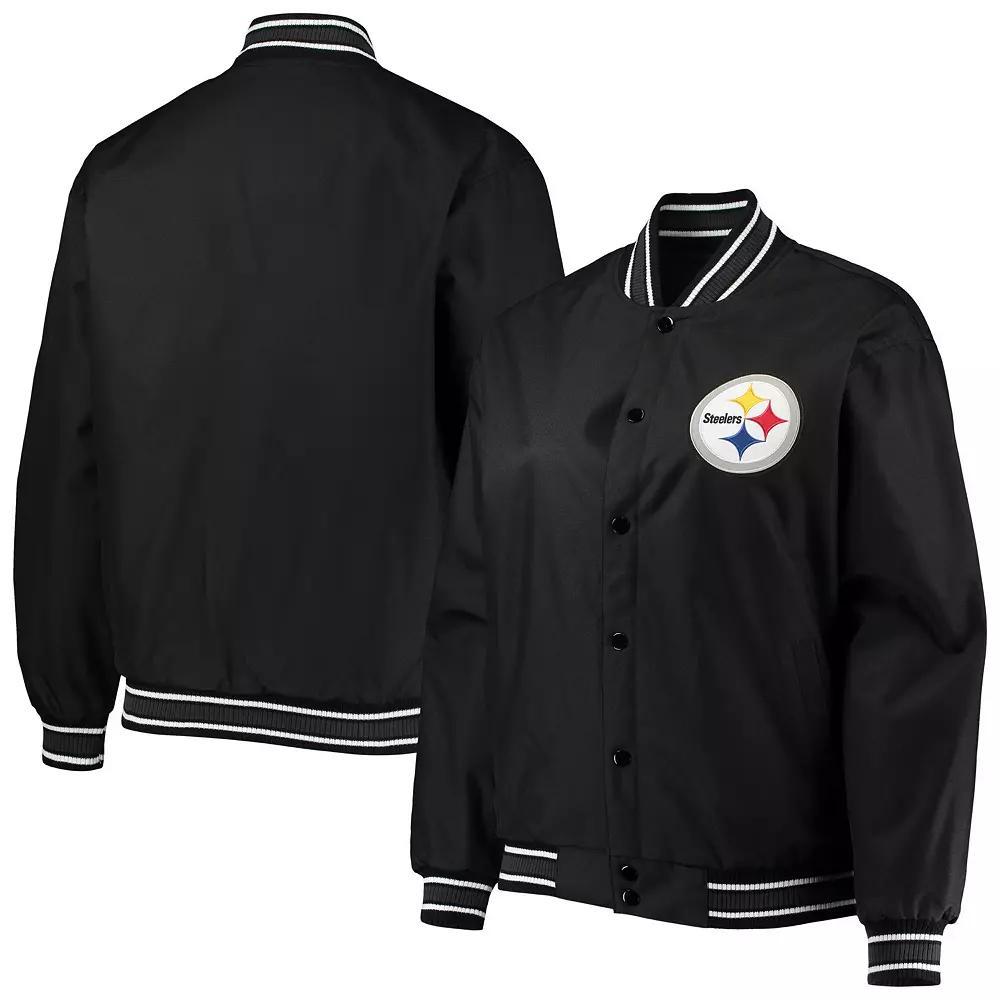 Women's JH Design Black Pittsburgh Steelers Plus Size Poly Twill Full-Snap Jacket, Size: 2XL Product Image