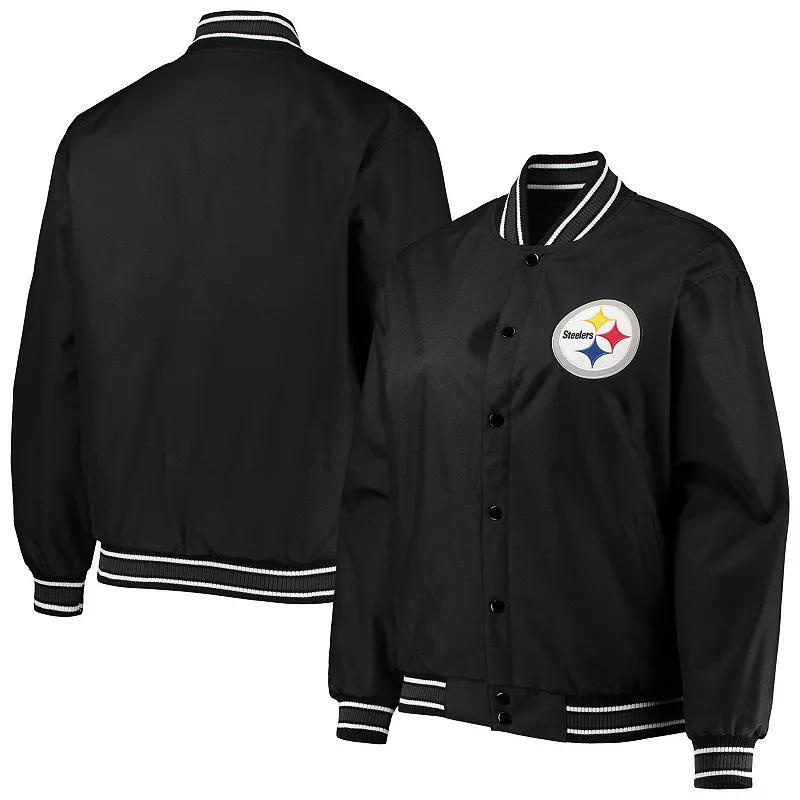 Women's JH Design Black Pittsburgh Steelers Plus Size Poly Twill Full-Snap Jacket, Size: 2XL Product Image