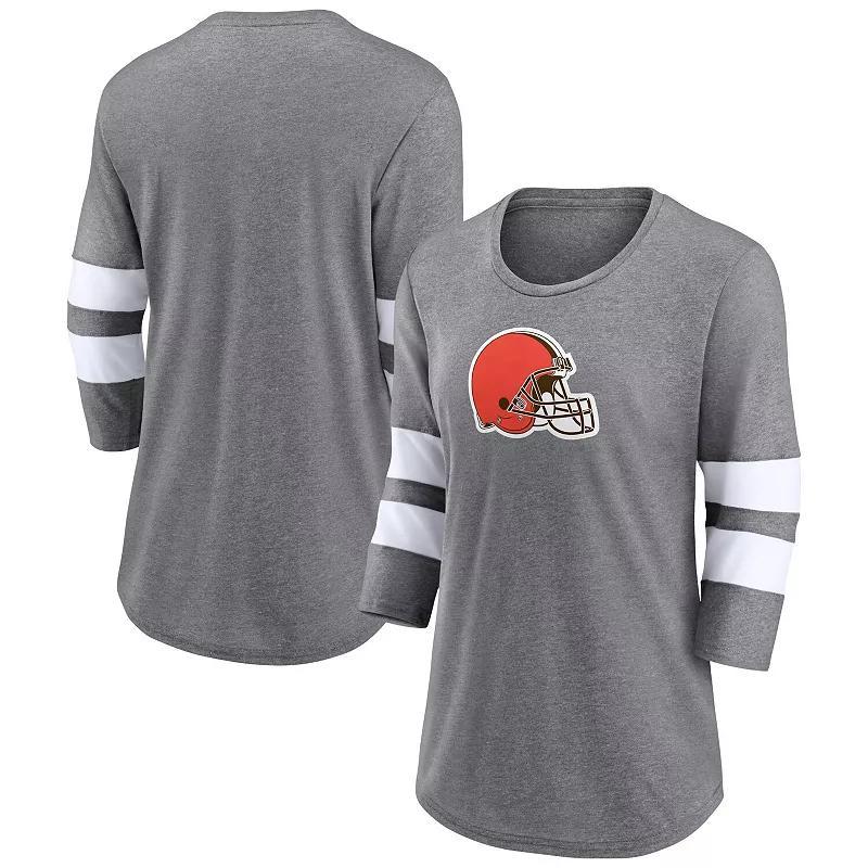 Women's Fanatics Branded Heathered Charcoal Las Vegas Raiders Primary Logo 3/4 Sleeve Scoop Neck T-Shirt, Size: Small, Lvr Charco Product Image