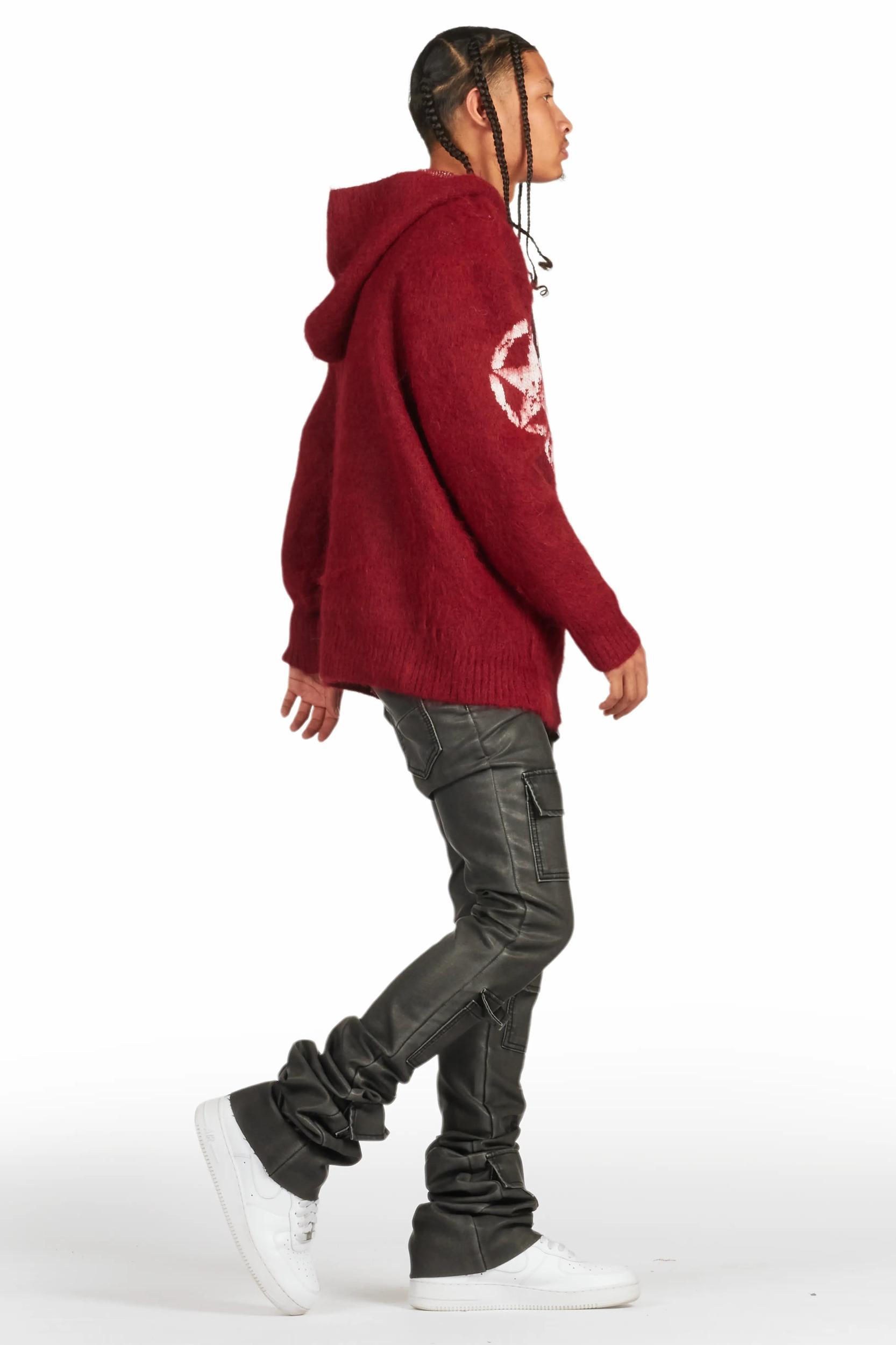 Petrus Black PU Stacked Flare Leather Jean Male Product Image